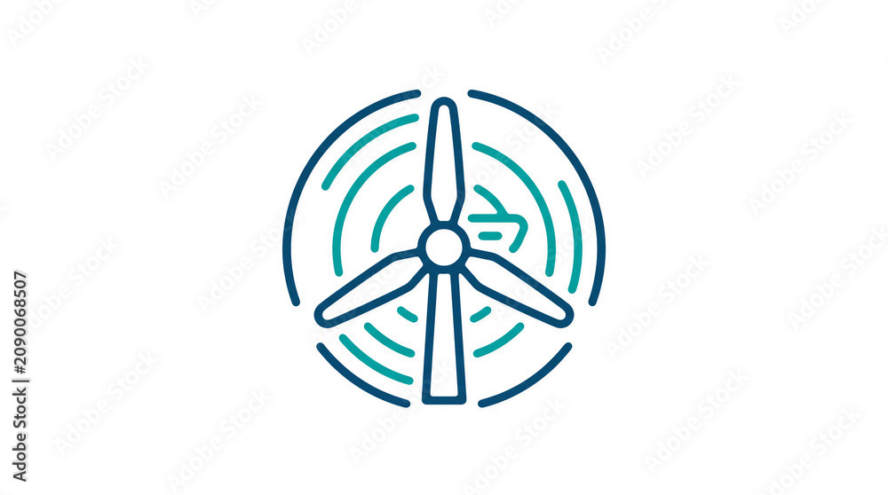 Minimalist illustration of a wind turbine and pipeline on a light background, symbolizing renewable energy and sustainable eco infrastructure.