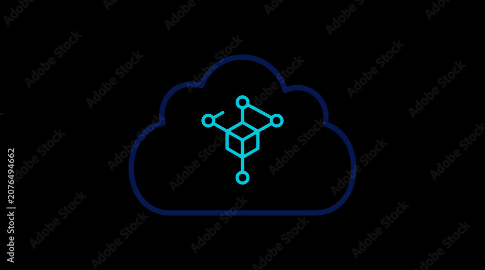2D illuminated cloud icon in dark mode, symbolizing secure cloud computing and network security.