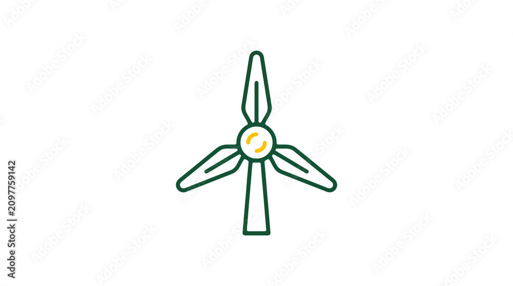 Minimalist illustration of a wind turbine and pipeline on a light background, symbolizing renewable energy and sustainable eco infrastructure.