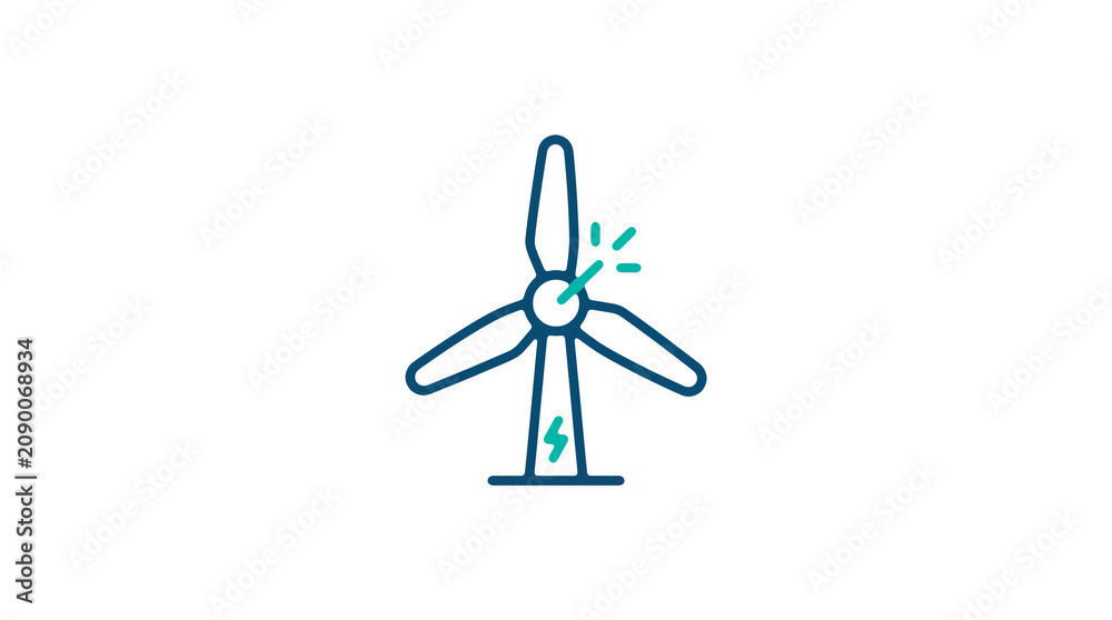 Minimalist illustration of a wind turbine and pipeline on a light background, symbolizing renewable energy and sustainable eco infrastructure.