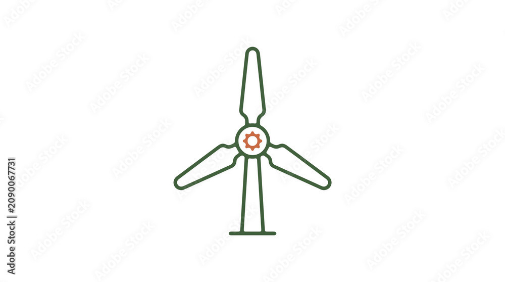 Minimalist illustration of a wind turbine and pipeline on a light background, symbolizing renewable energy and sustainable eco infrastructure.
