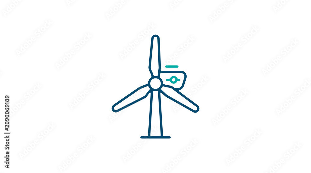Minimalist illustration of a wind turbine and pipeline on a light background, symbolizing renewable energy and sustainable eco infrastructure.