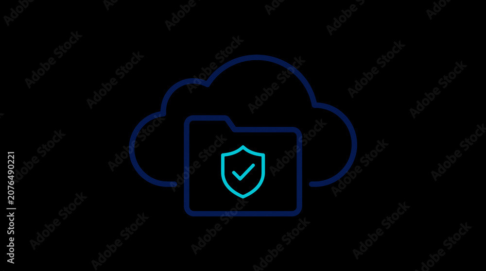 2D illuminated cloud icon in dark mode, symbolizing secure cloud computing and network security.