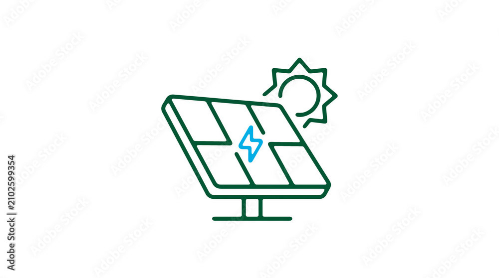 Modern 2D solar power illustration on pure white background for web designers