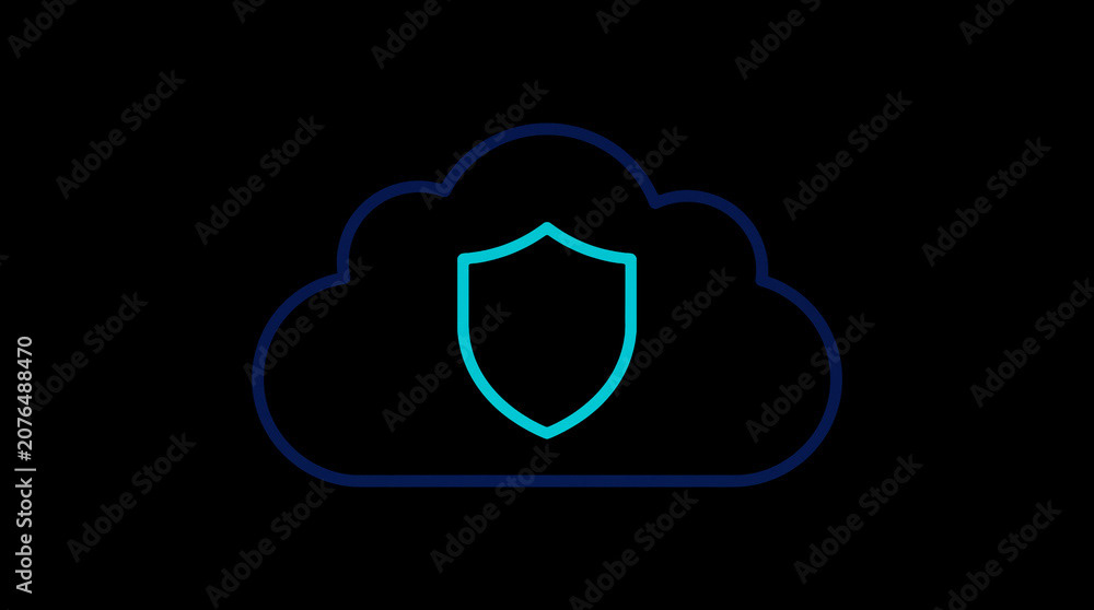 2D illuminated cloud icon in dark mode, symbolizing secure cloud computing and network security.