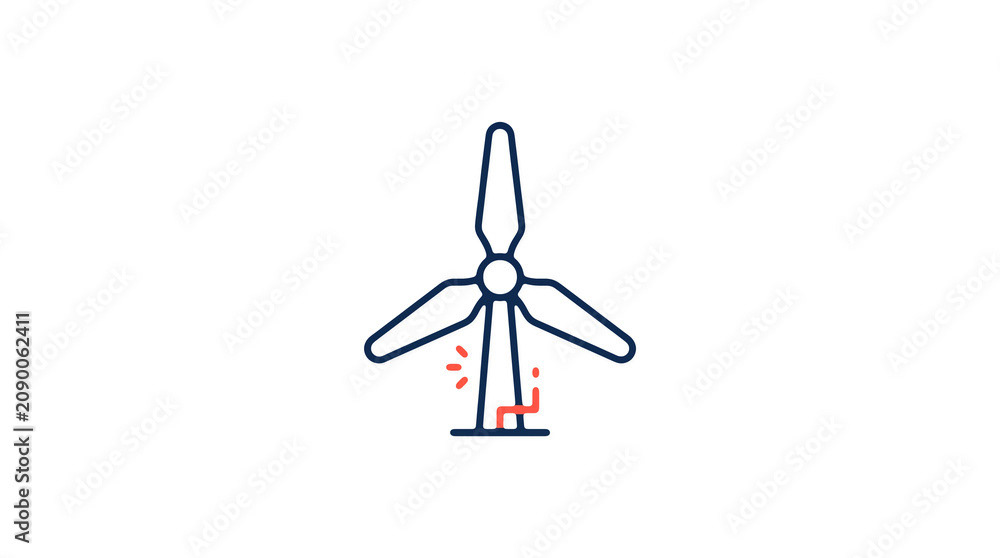 Minimalist illustration of a wind turbine and pipeline on a light background, symbolizing renewable energy and sustainable eco infrastructure.