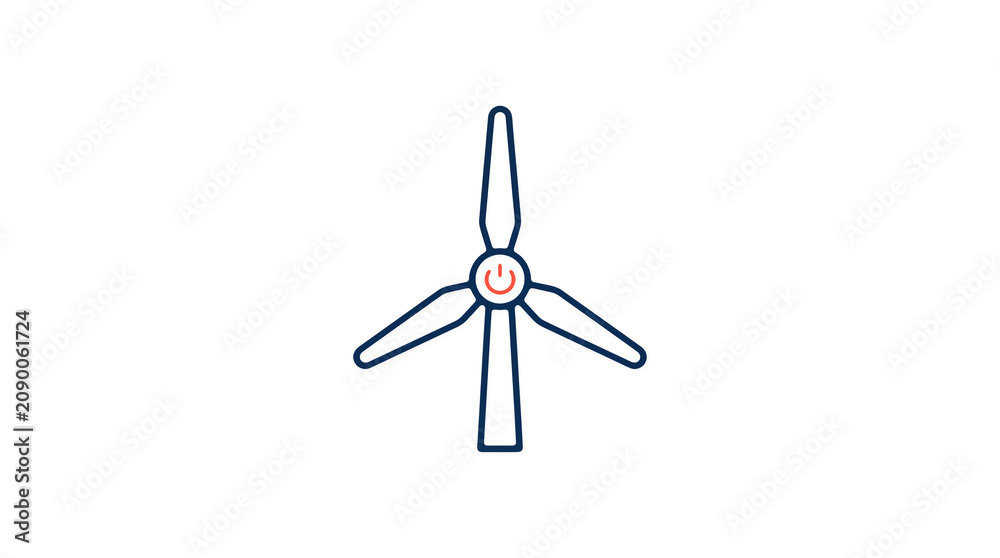 Minimalist illustration of a wind turbine and pipeline on a light background, symbolizing renewable energy and sustainable eco infrastructure.