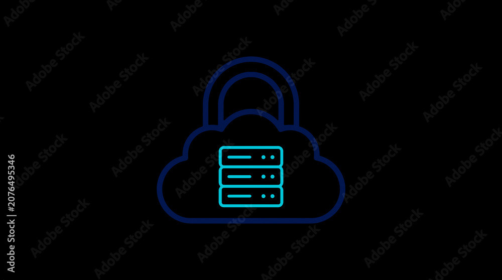 2D illuminated cloud icon in dark mode, symbolizing secure cloud computing and network security.