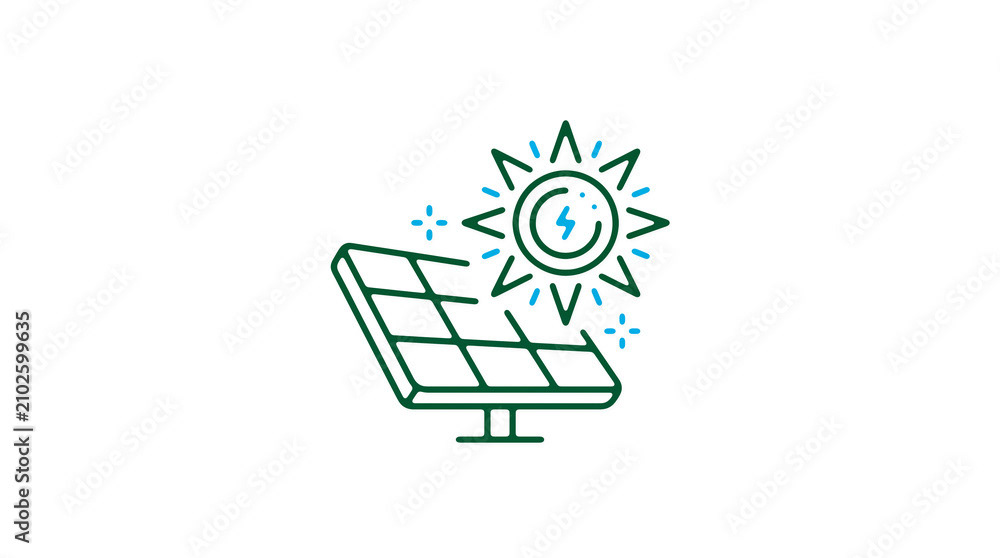 Modern 2D solar power illustration on pure white background for web designers