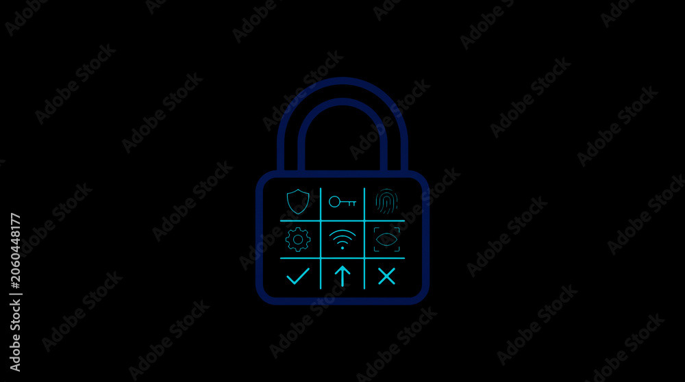 2D illuminated padlock icon in dark mode, symbolizing digital access control and cybersecurity.  ☁️ Alt-Texte: Cloud Se