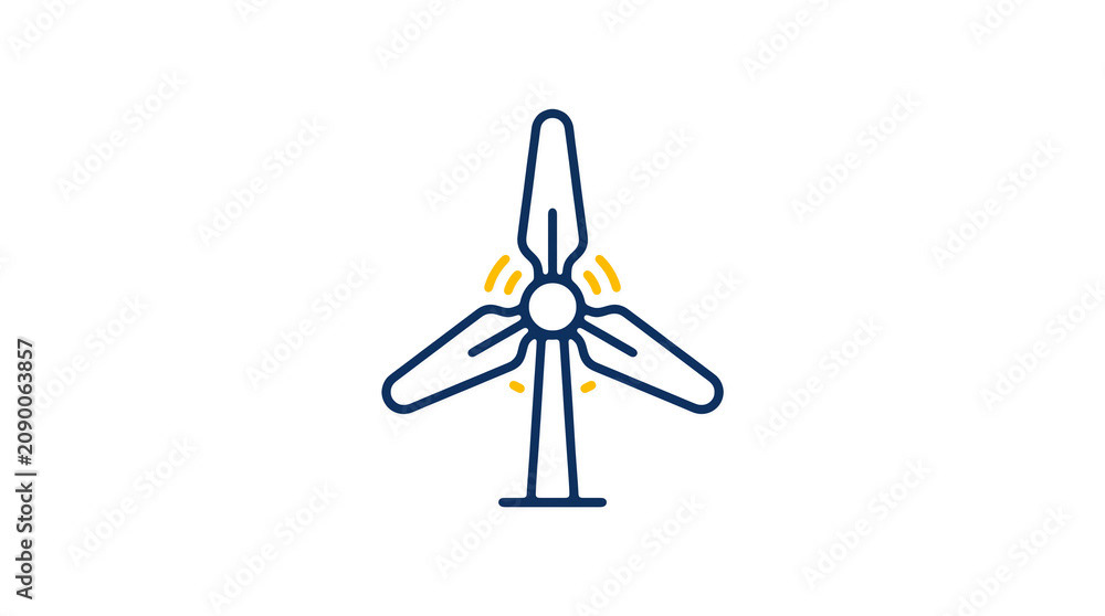 Minimalist illustration of a wind turbine and pipeline on a light background, symbolizing renewable energy and sustainable eco infrastructure.