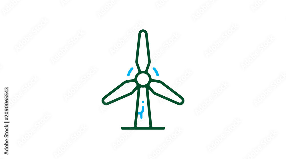 Minimalist illustration of a wind turbine and pipeline on a light background, symbolizing renewable energy and sustainable eco infrastructure.