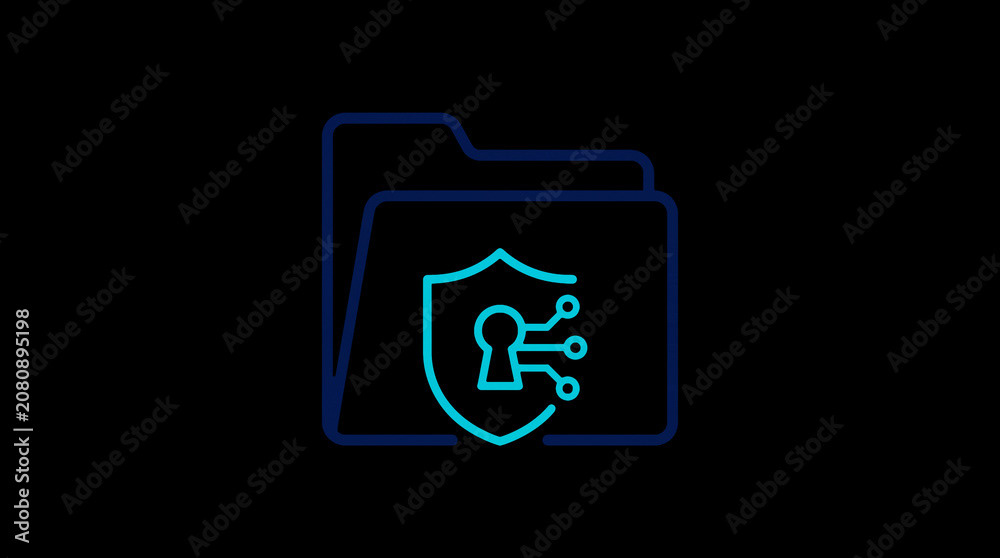 2D illuminated document icon in dark mode, symbolizing encrypted data storage and document security.