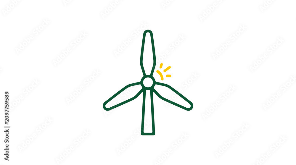 Minimalist illustration of a wind turbine and pipeline on a light background, symbolizing renewable energy and sustainable eco infrastructure.