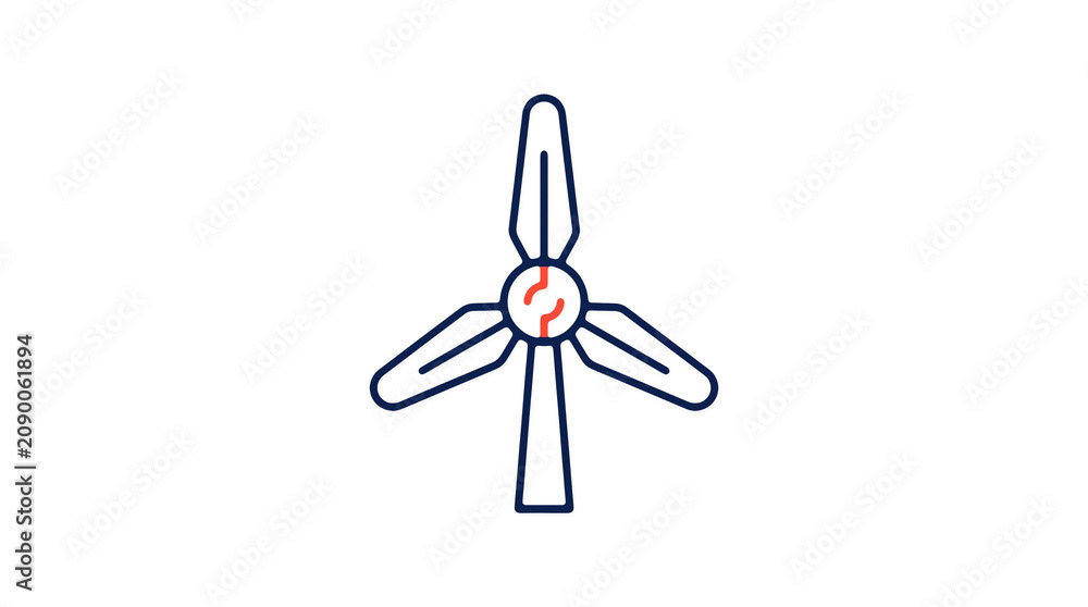 Minimalist illustration of a wind turbine and pipeline on a light background, symbolizing renewable energy and sustainable eco infrastructure.