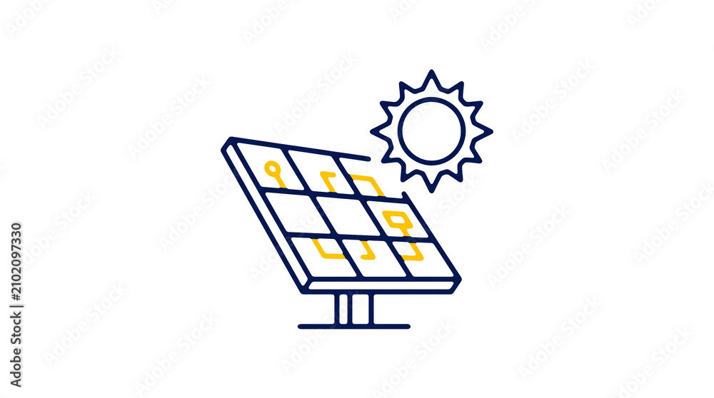 Modern 2D solar power illustration on pure white background for web designers
