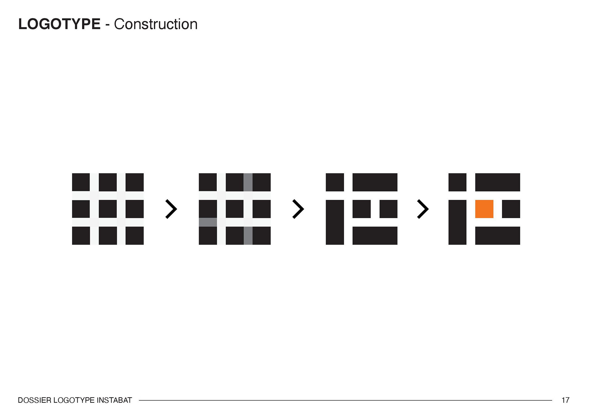Construction du logotype de l'entreprise Instabat. Construction of the Instabat company logo.