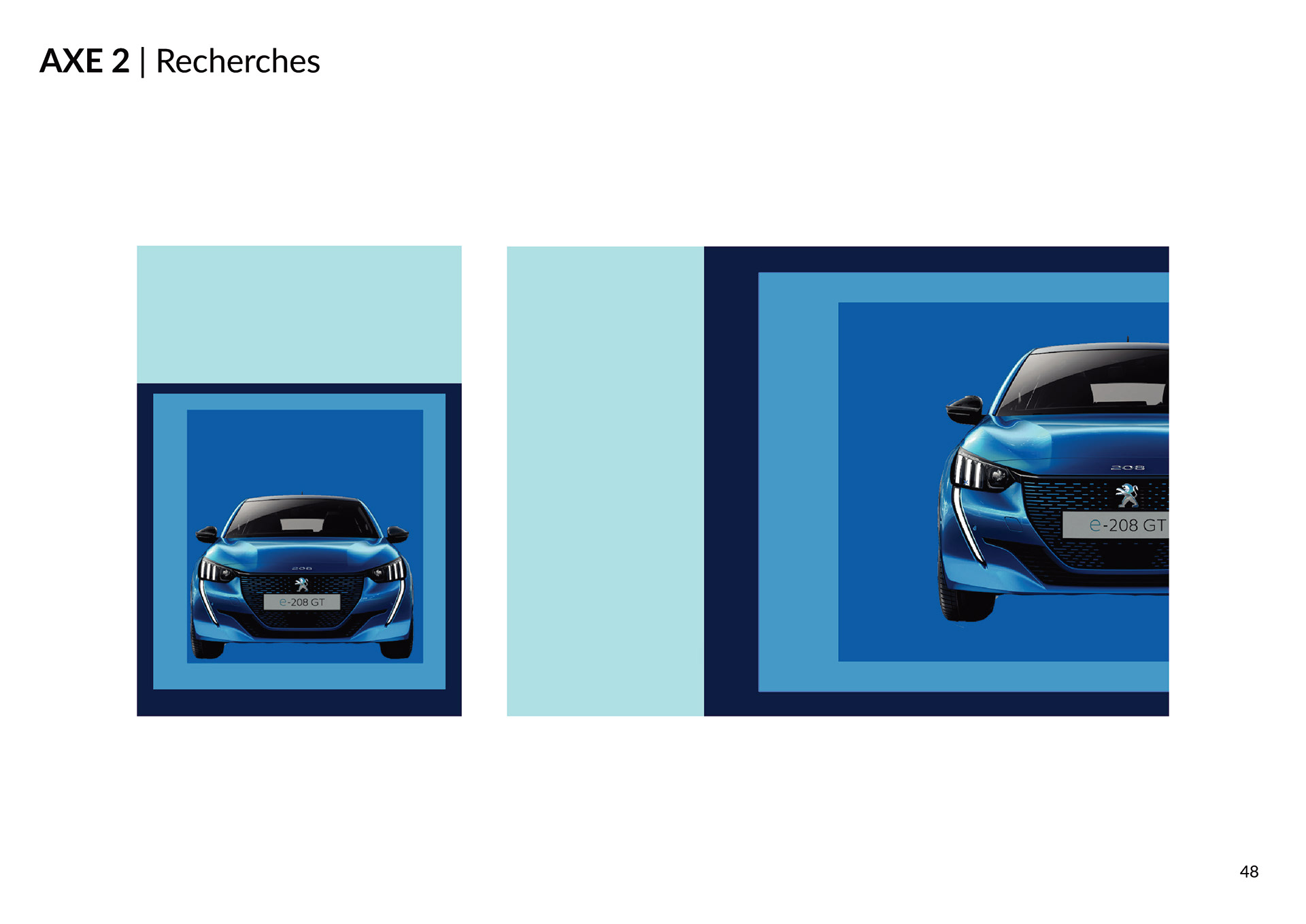 Recherches d'affiches pour la campagne de communication de la Peugeot e-208 100% électrique. Poster research for the communication campaign of the 100% electric Peugeot e-208.