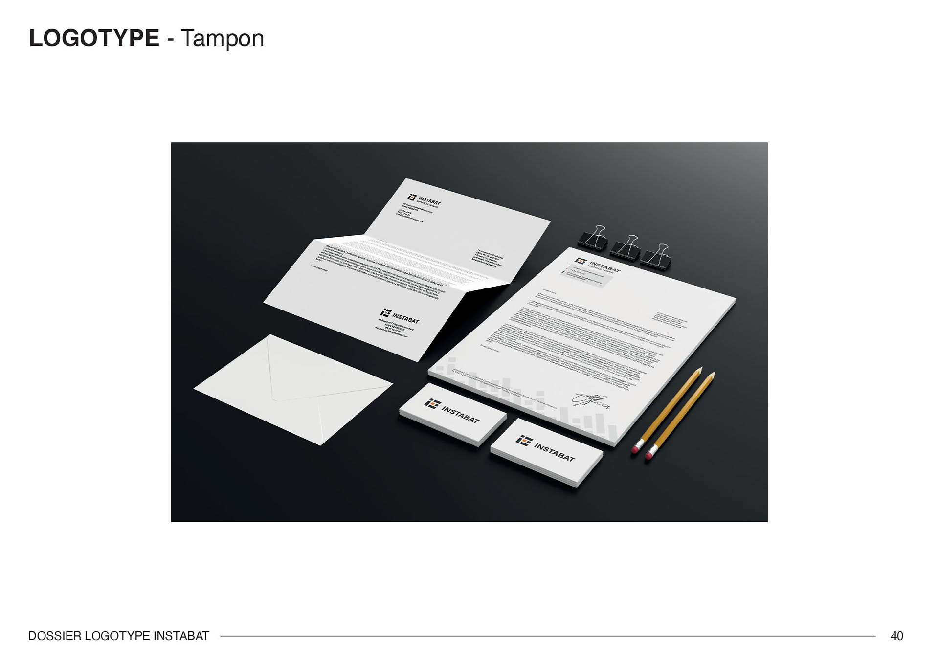 Tampon avec l'identité visuelle de l'entreprise Instabat. Stamp with the visual identity of the company Instabat.
