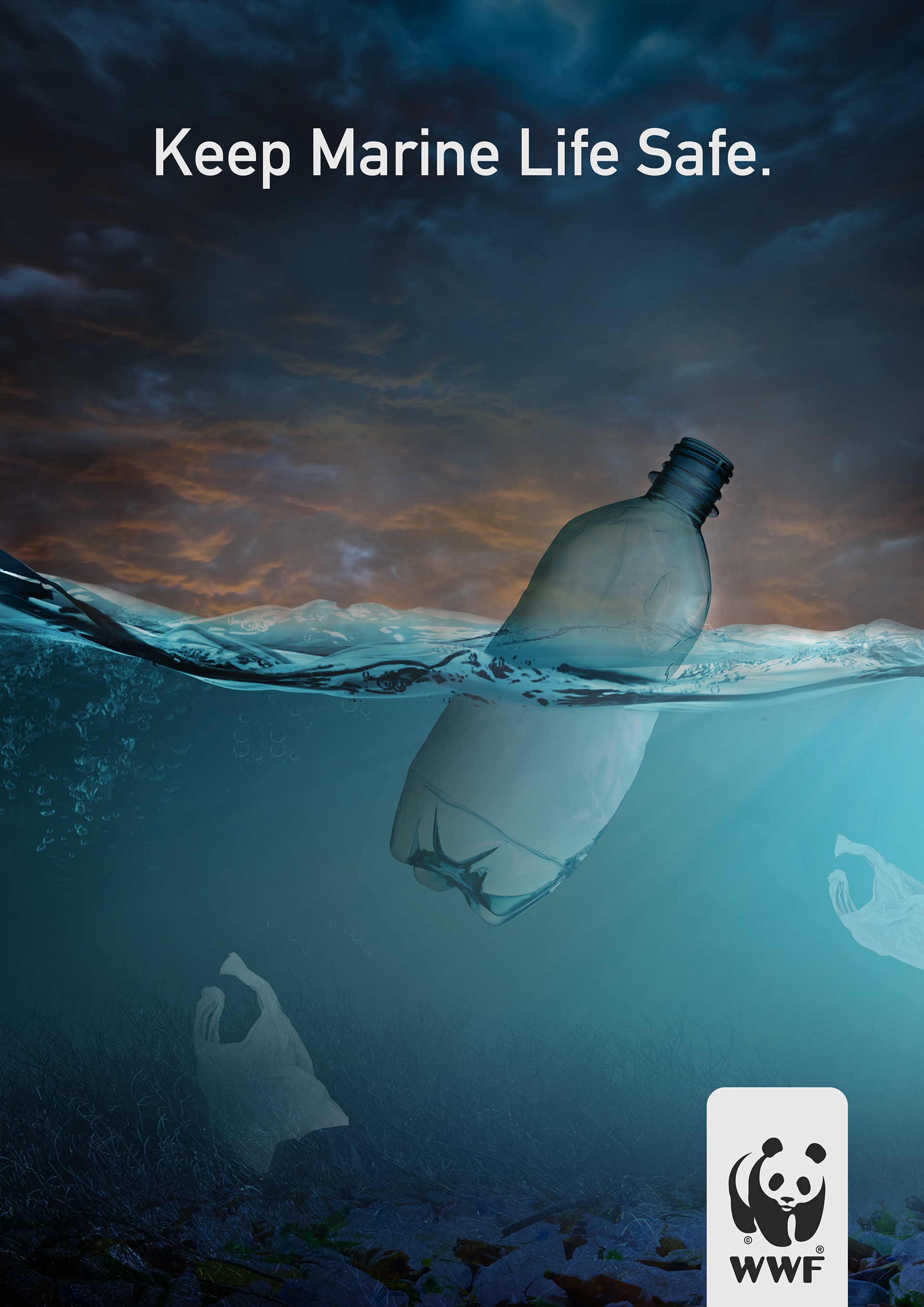 Affiche WWF de sensibilisation à la pollution des océans. WWF poster to raise awareness about ocean pollution.