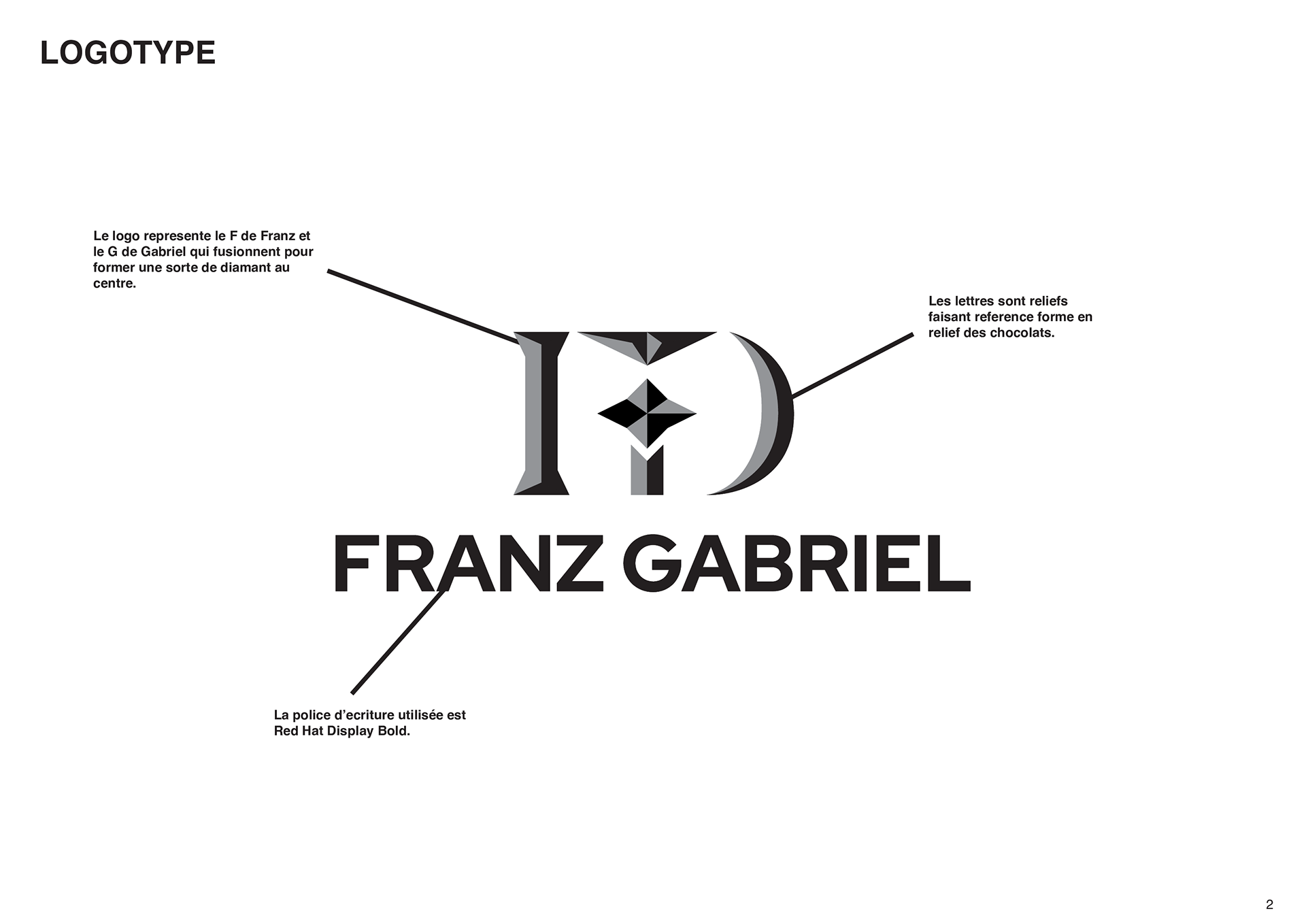 Symbolismes du logotype de la marque de l'artisan chocolatier français, Franz Gabriel. Symbolisms of the logotype of the brand of the French chocolate maker, Franz Gabriel.