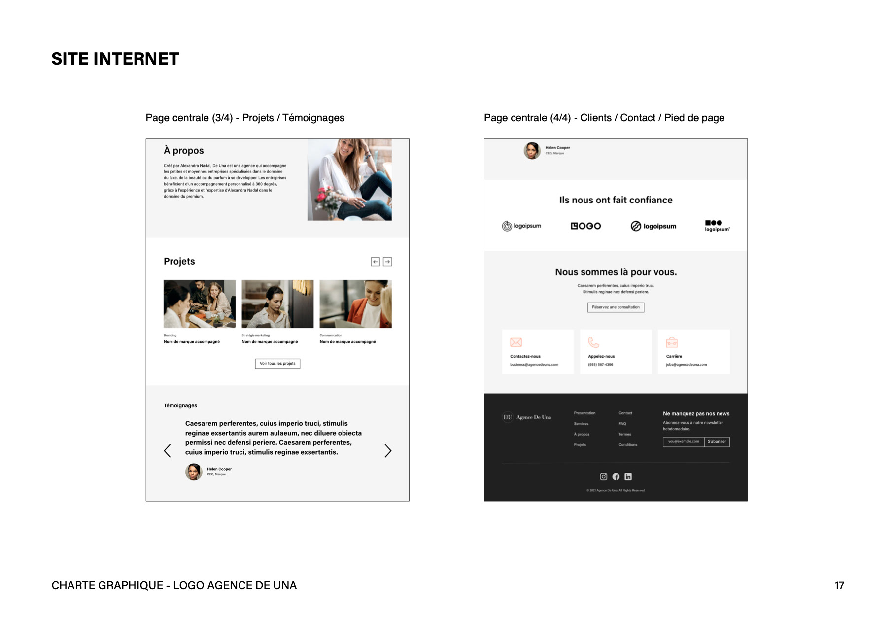 Site web avec l'identité visuelle de l'agence De Una. Website with the visual identity of the agency De Una.