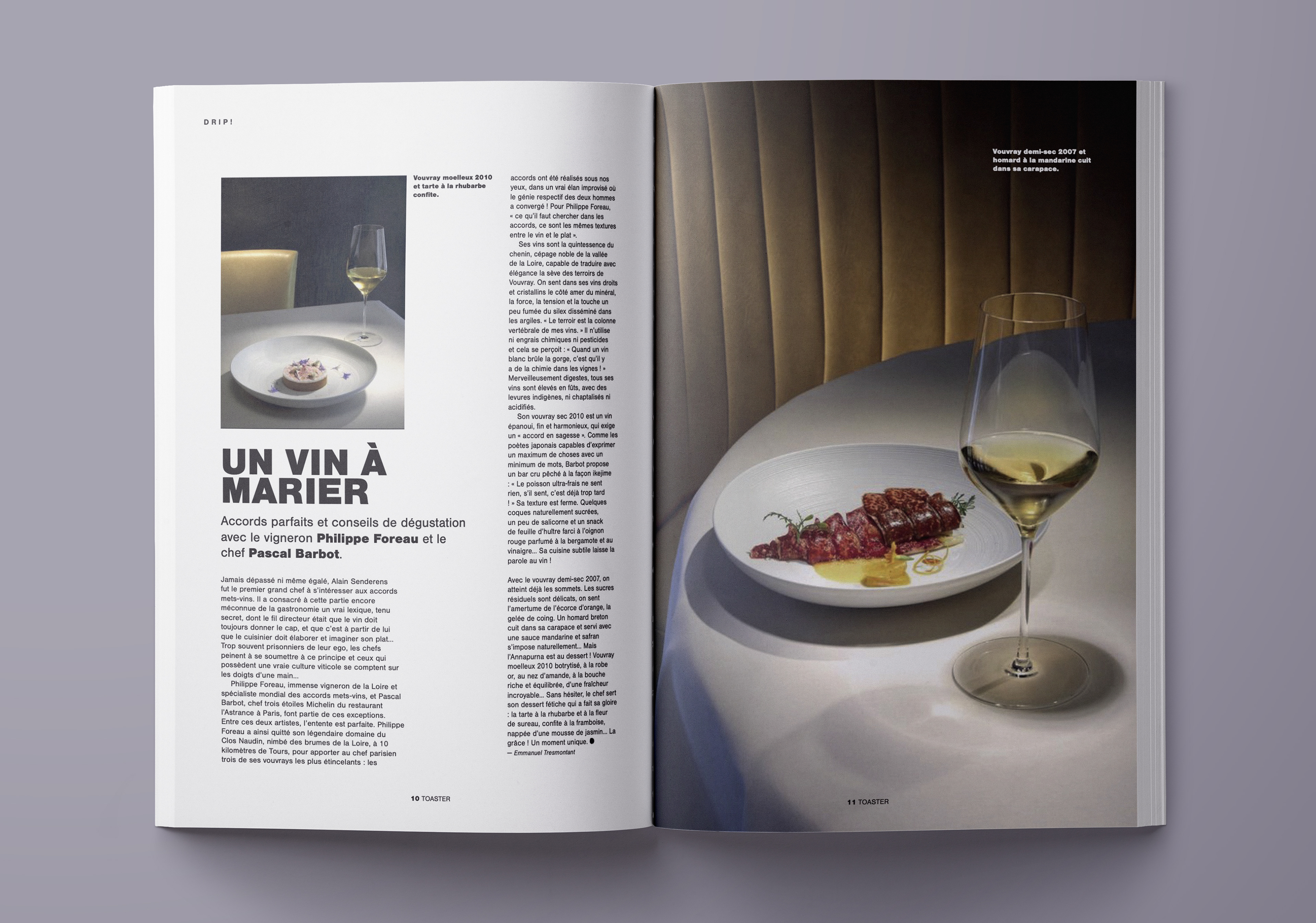 Pages du magazine de cuisine Toaster, exprimant les dernières tendances culinaires (aliments, ingrédients, boissons, cuisine) et les actualités du monde de la gastronomie (meilleurs restaurants gastronomiques, interviews de chefs renommés). Pages of the cooking magazine Toaster, expressing the latest culinary trends (food, ingredients, beverages, cooking) and news from the world of gastronomy (best gourmet restaurants, interviews with famous chefs).