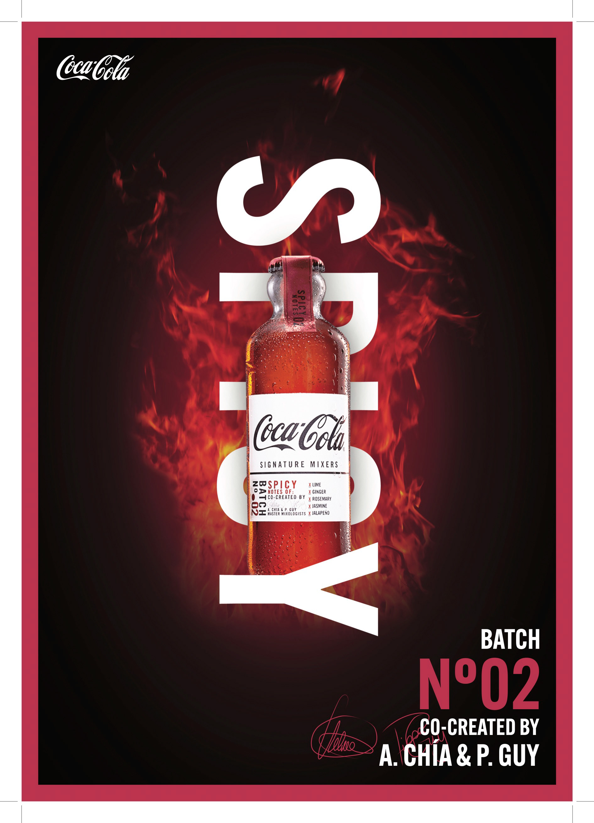 Affiche pour la campagne de communication des Coca-Cola Signature Mixers (Coca-Cola Signature Mixer Spicy co-créé par A. Chía et P. Guy). Poster for the Coca-Cola Signature Mixers communication campaign (Coca-Cola Signature Mixer Spicy co-created by A. Chía and P. Guy).