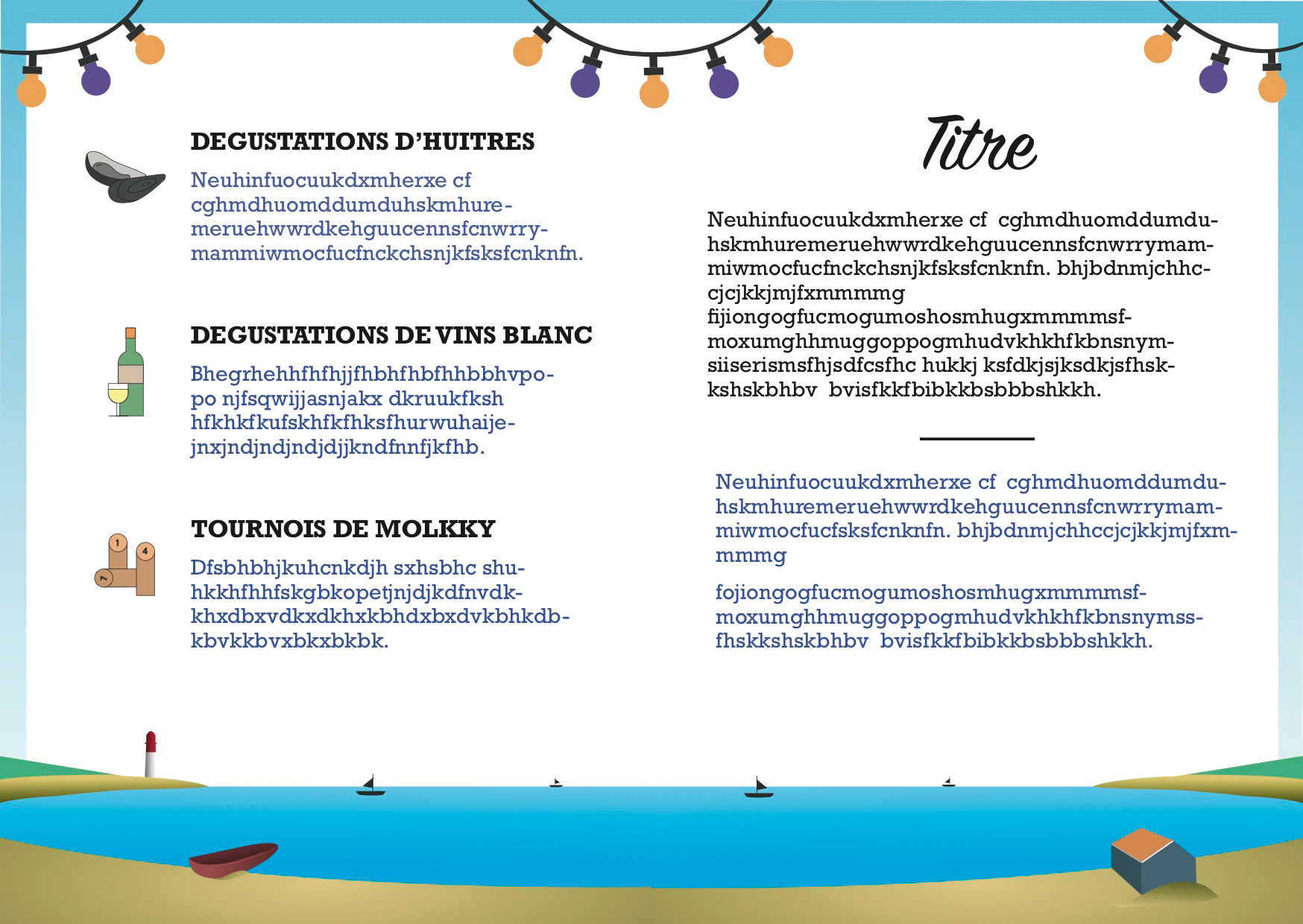Pages du dépliant pour l'événement des "Vins de Graves" au Cap Ferret, "Les Estivales des Graves". Pages of the leaflet for the event of "Vins de Graves" in Cap Ferret, "Les Estivales des Graves".
