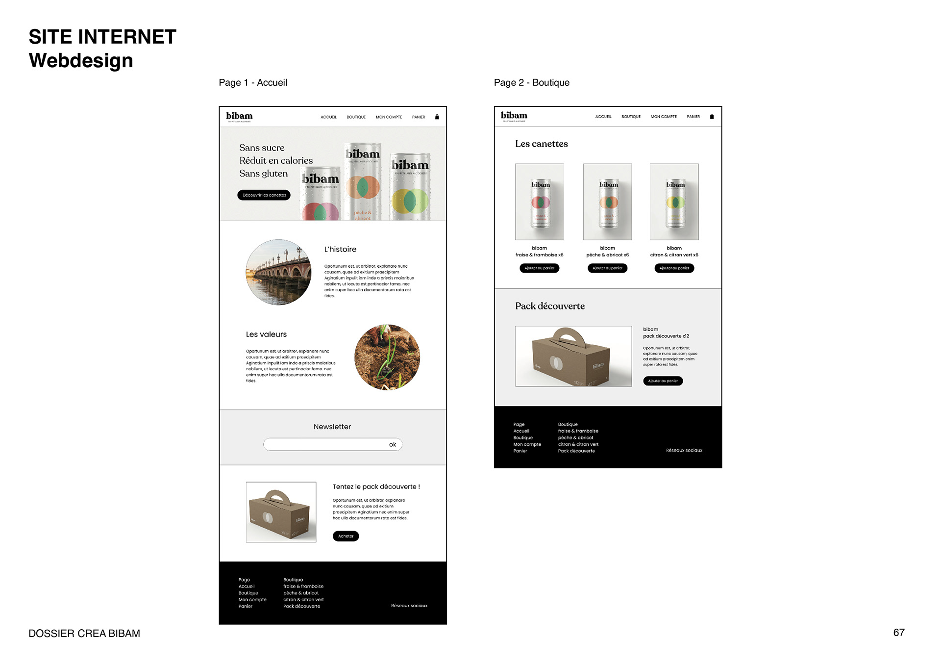 Webdesign du site internet de la marque d'eau petillante alcoolisée Bibam. Webdesign of the website of the brand of alcoholic sparkling water Bibam.