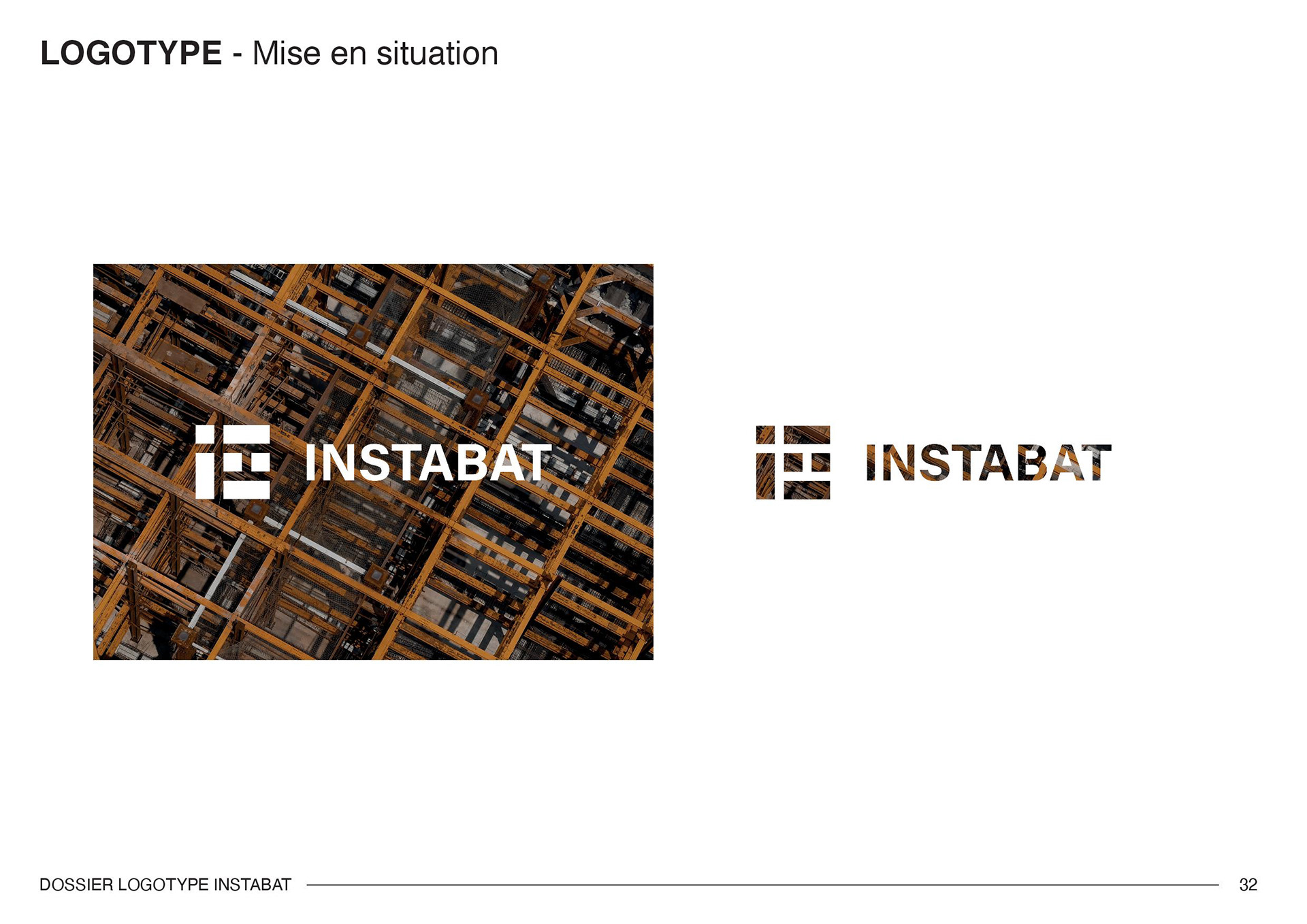 Mise en situation du logotype de l'entreprise Instabat sur une affiche. Installation of the Instabat company logo on a poster.