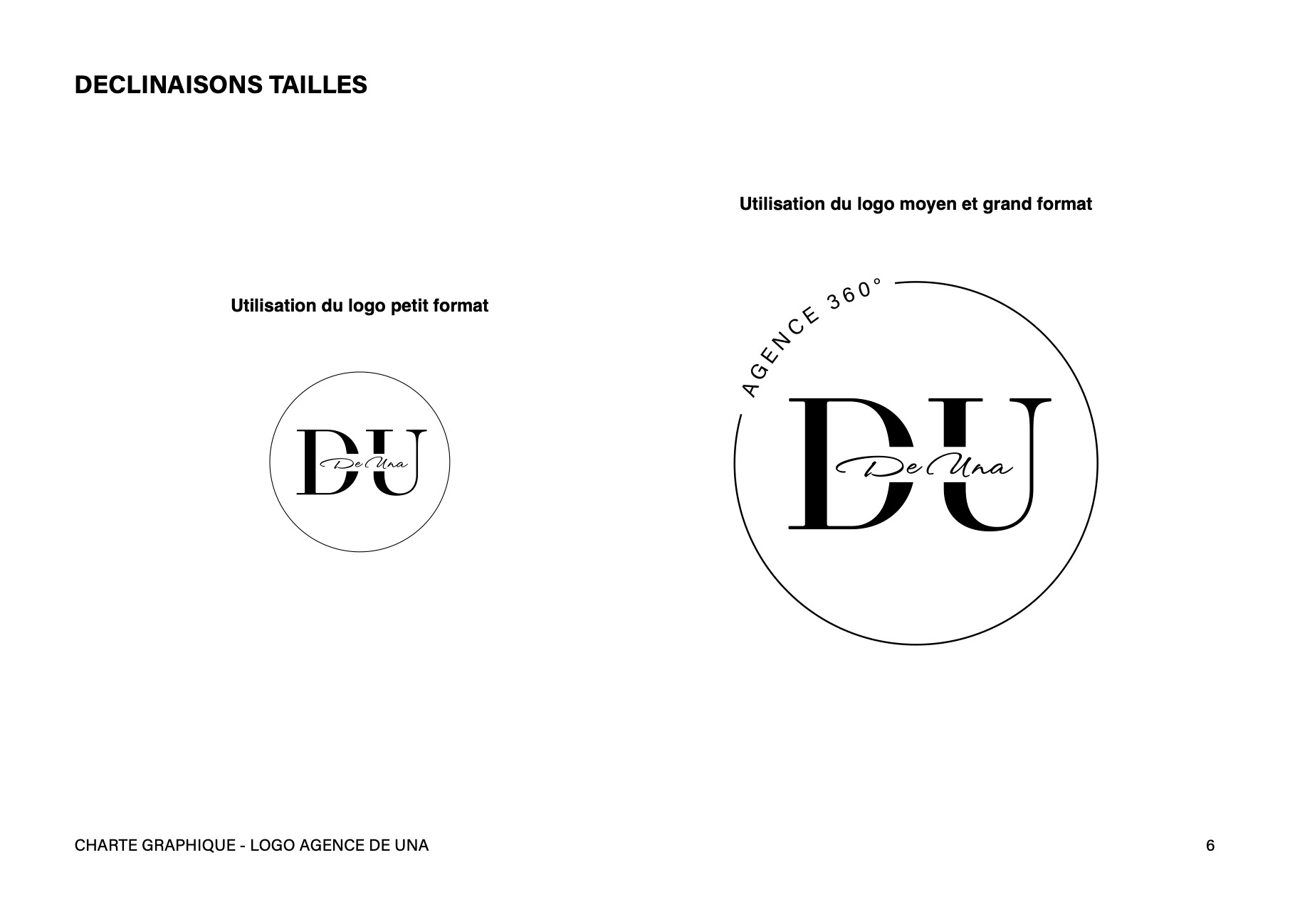 Declinaisons du logotype de l'agence De Una avec differentes tailles. Declinations of the logo of De Una agency with different sizes.