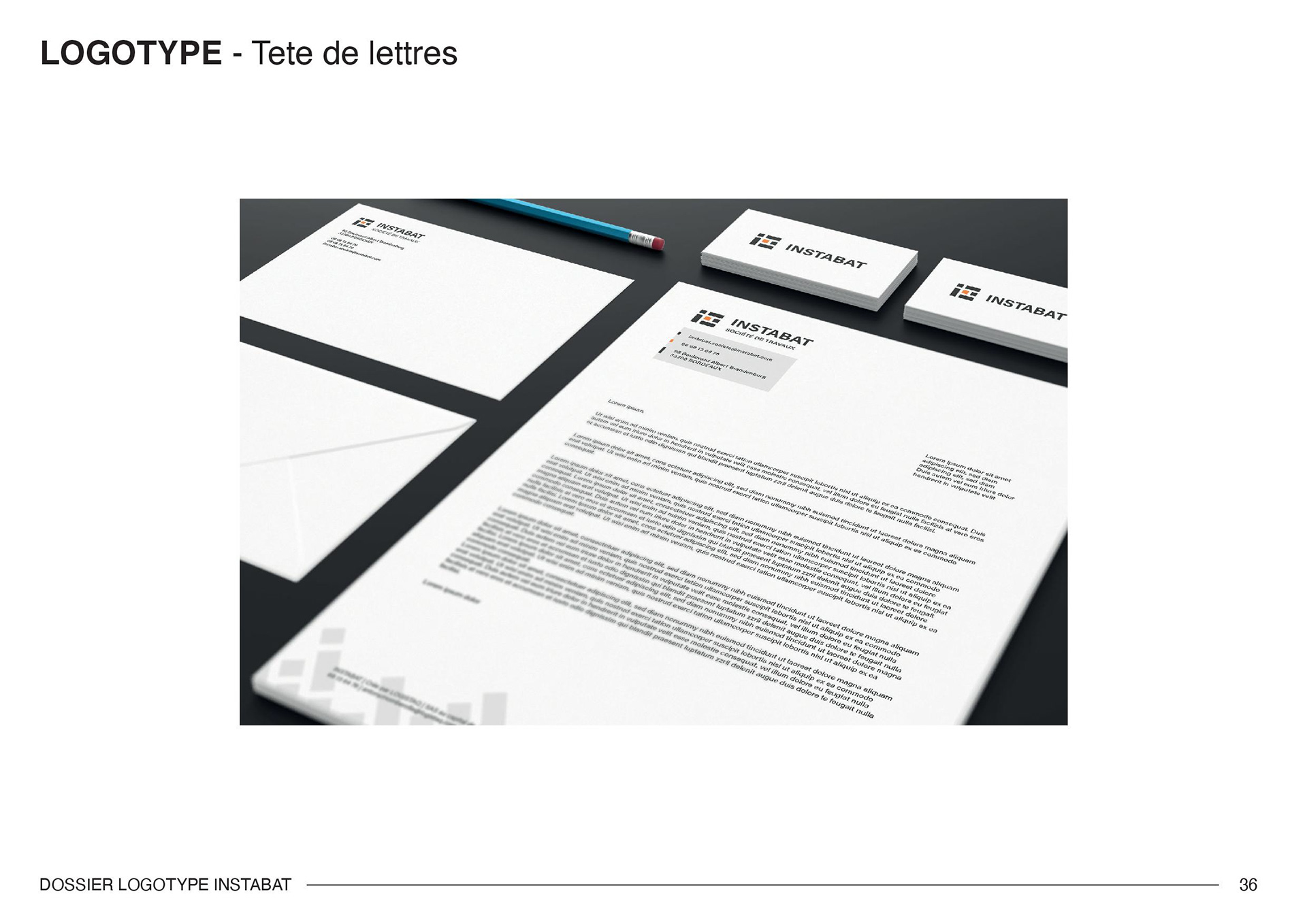 Tête de lettre avec l'identité visuelle de l'entreprise Instabat. Letterhead with the visual identity of the company Instabat.