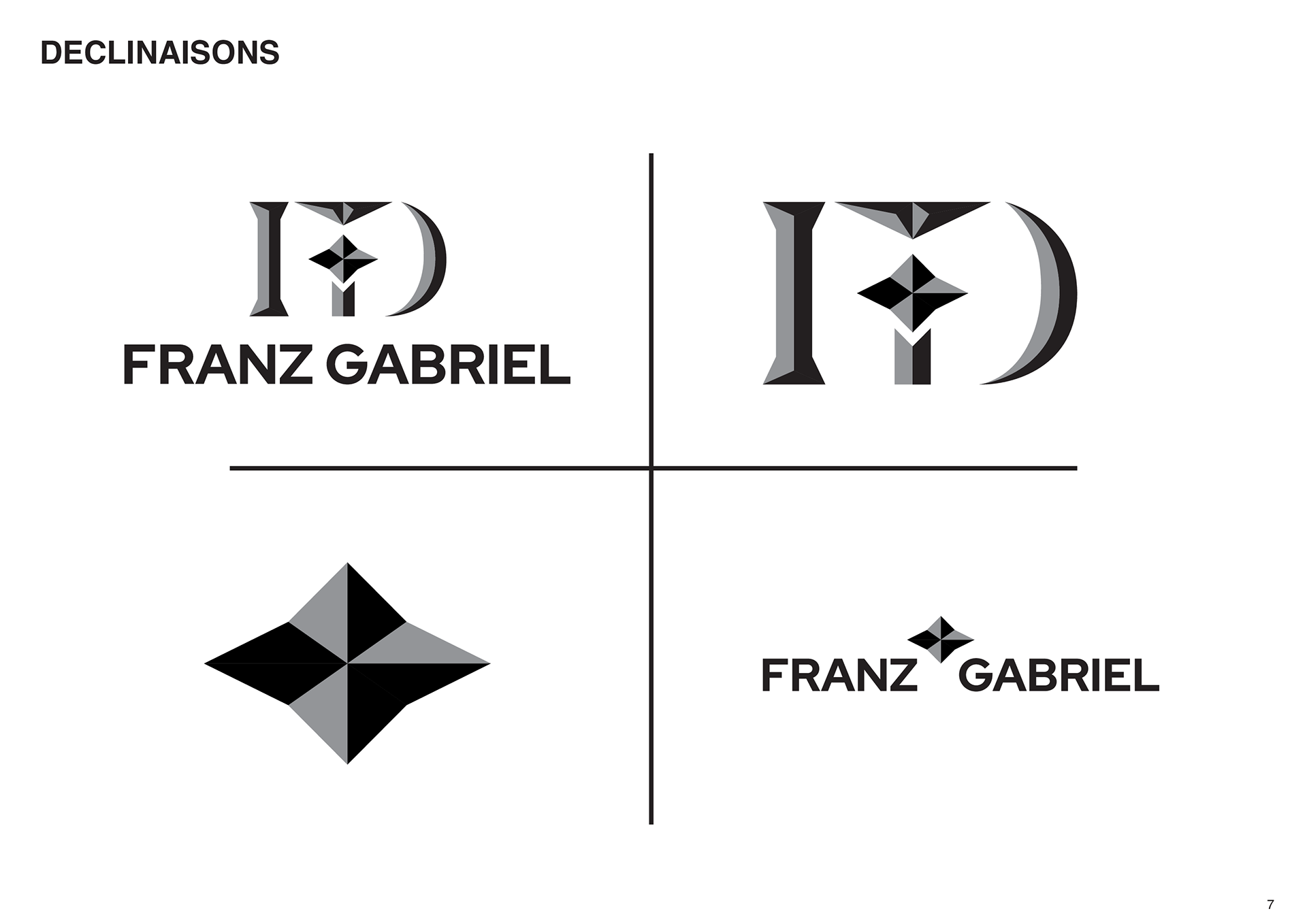 Déclinaisons du logotype de la marque de l'artisan chocolatier français, Franz Gabriel. Declinations of the logotype of the brand of the French chocolate maker, Franz Gabriel.
