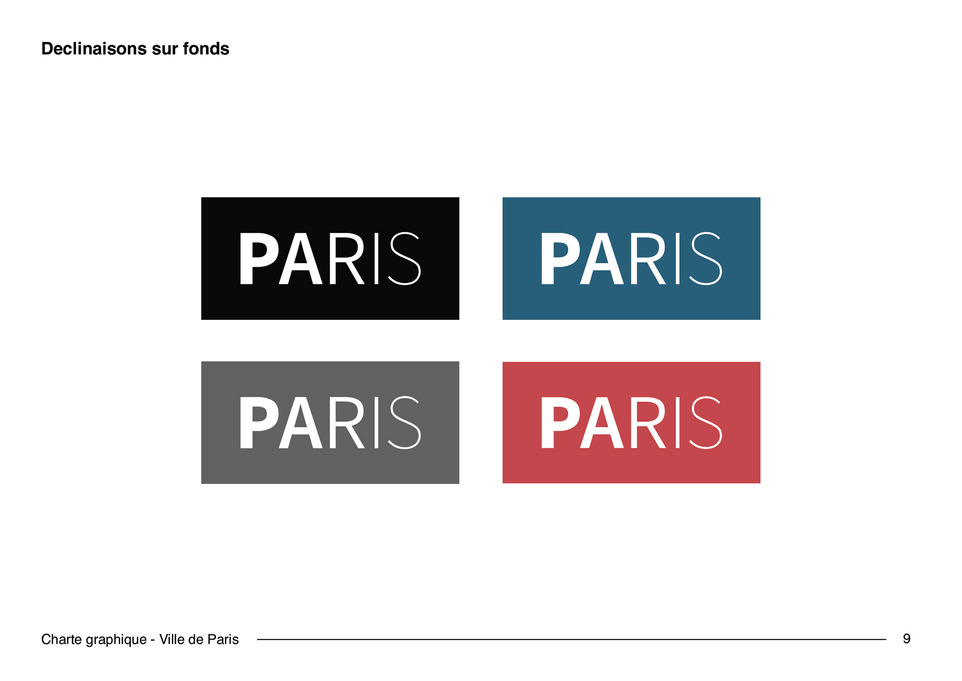 Déclinaisons sur fond du logotype typographique réinterprétant le logo original de la ville de Paris. Declinations on the background of the typographic logo reinterpreting the original logo of the city of Paris.