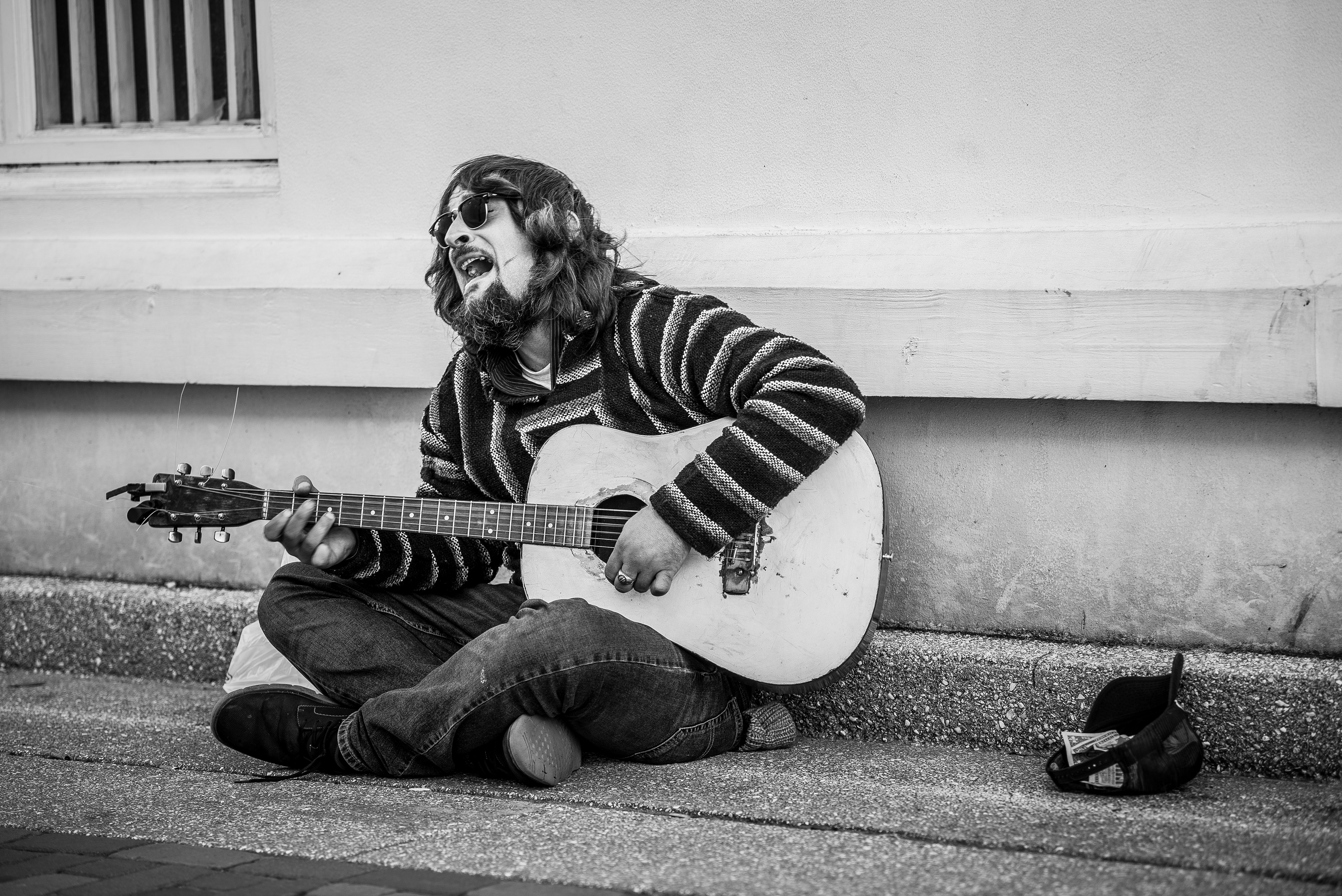 A street musician busks on the streets of St. Augustine, Florida.