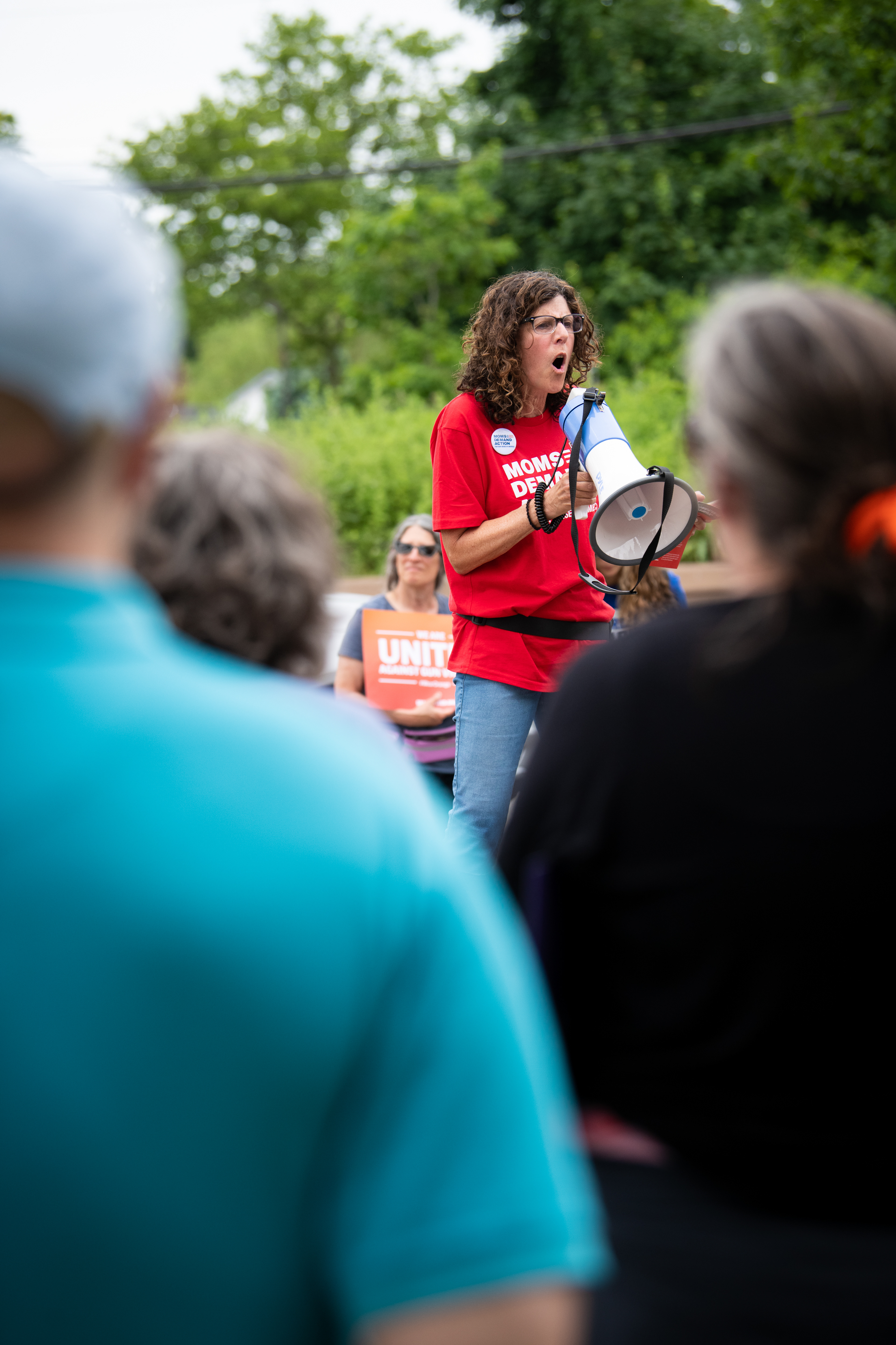 Mom’s Demand Action Representative Ellen Gordon passionately speaks on behalf of the nationwide violence prevention organization during a highly-attended rally against gun violence held at “Resistance Corner” in Port Jefferson Station, NY on June 11, 2022.  