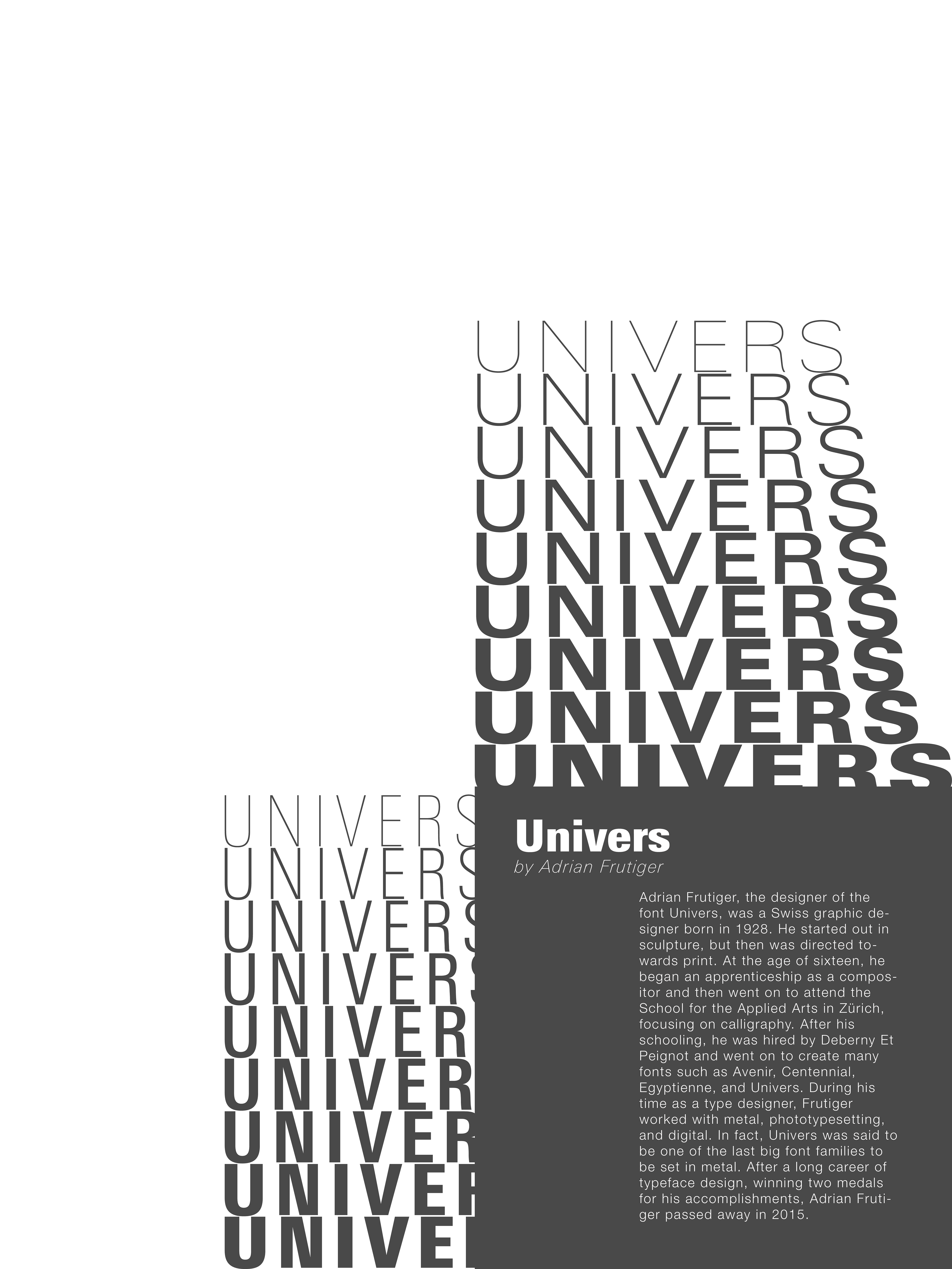 Univers specimen, (typeface by Adrian Frutiger), ATF, 1963…