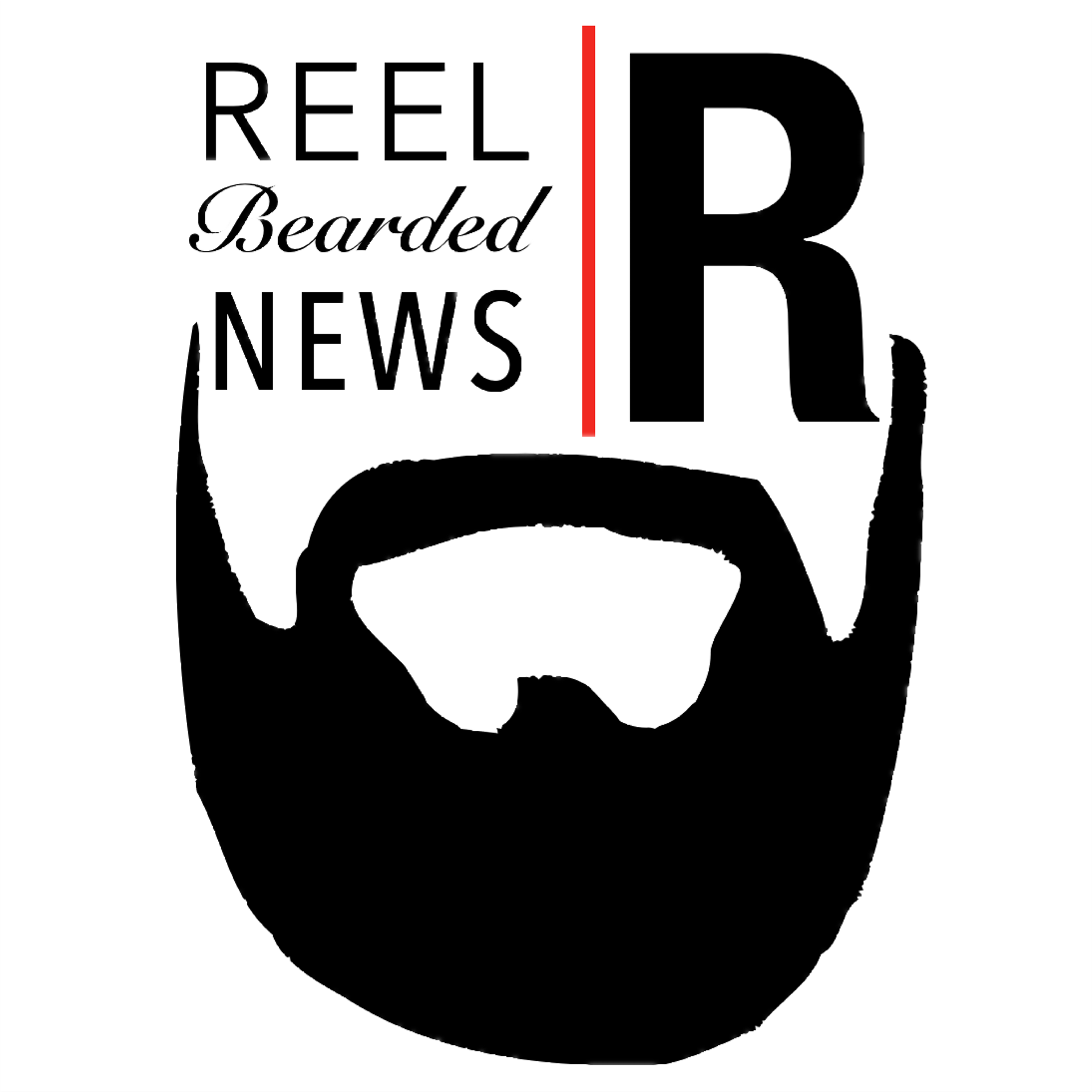 Portrait orientation logo designed for a movie centric podcast with a bearded host.