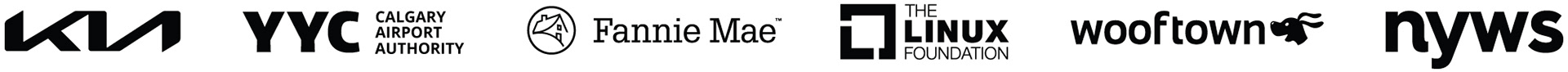 Logos for Kia, Calgary Airport Authority, Fannie Mae, The Linux Foundation, Wooftown, North York Women's Shelter