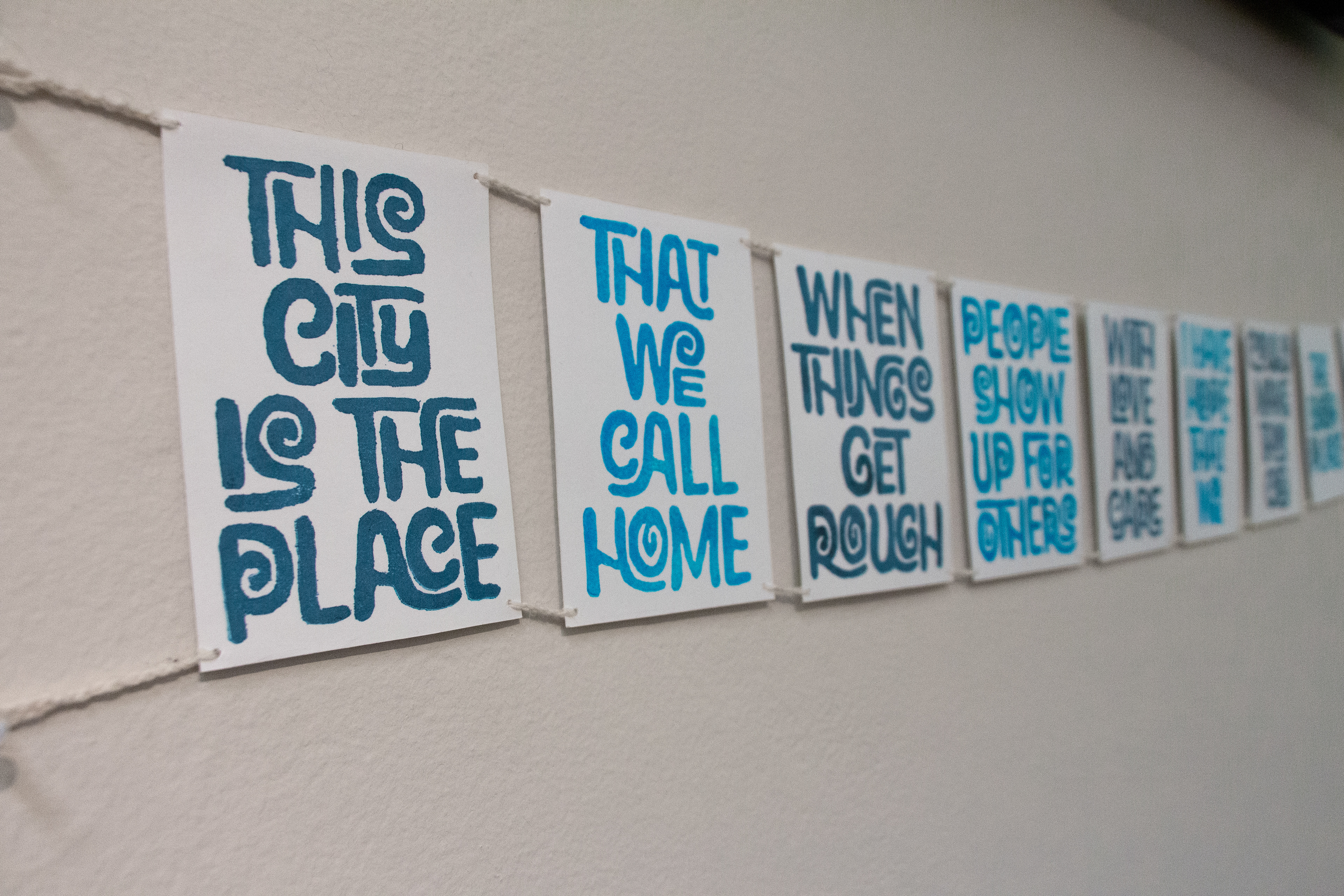 Hand-stamped prints wall hanging