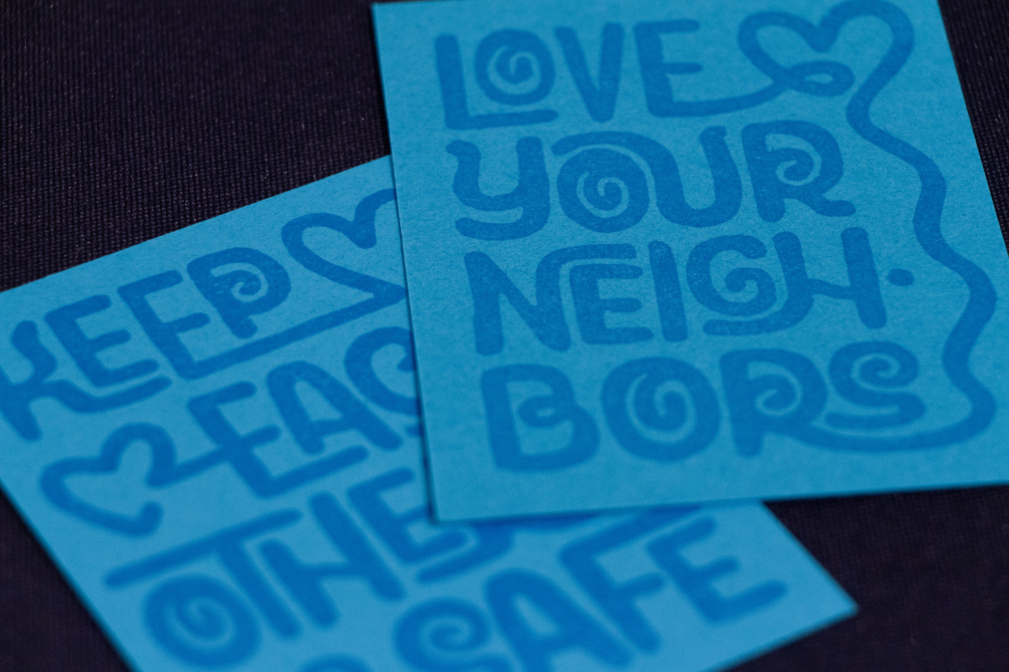 Mini hand-stamped prints (close-up)