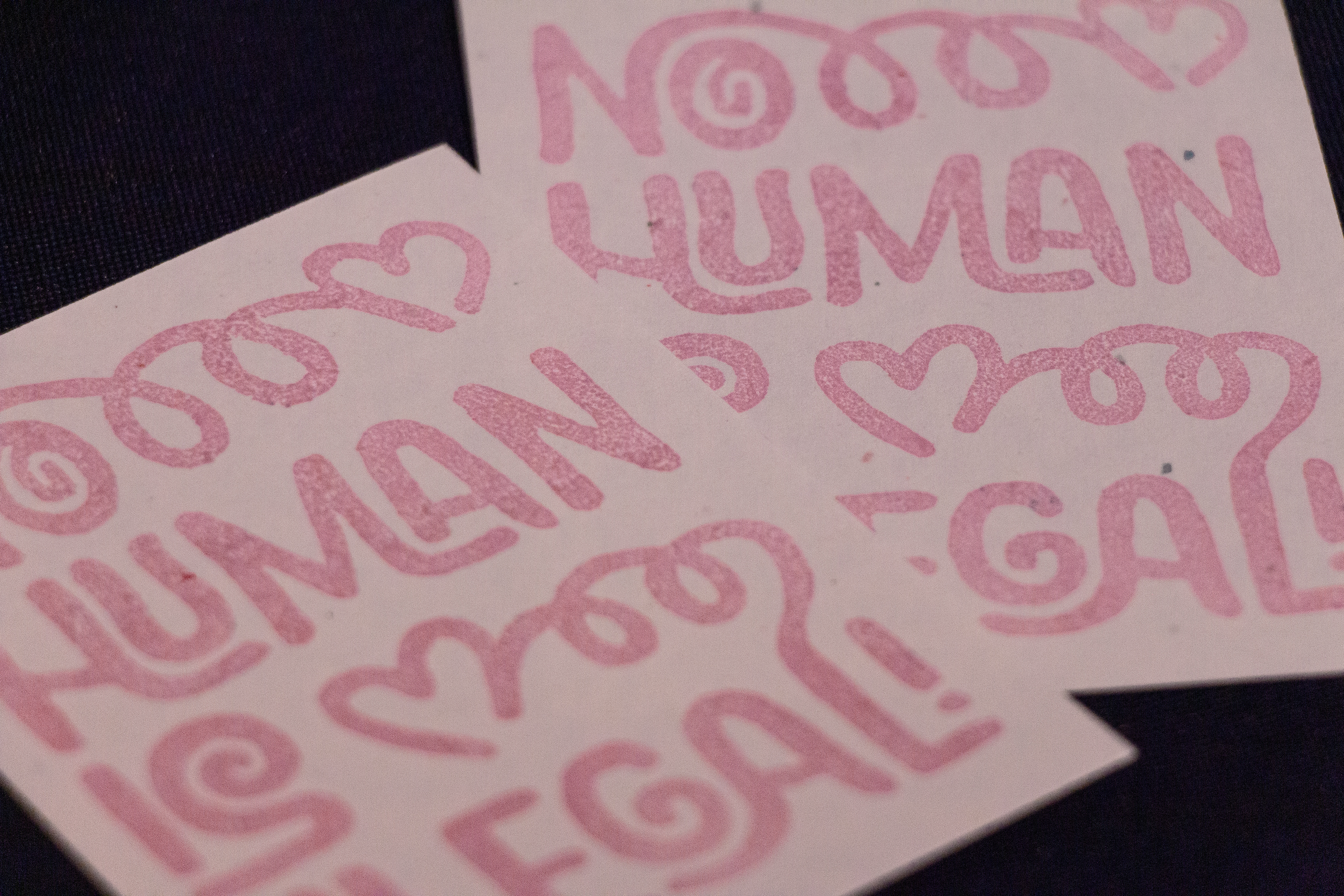 Mini hand-stamped prints (close-up)