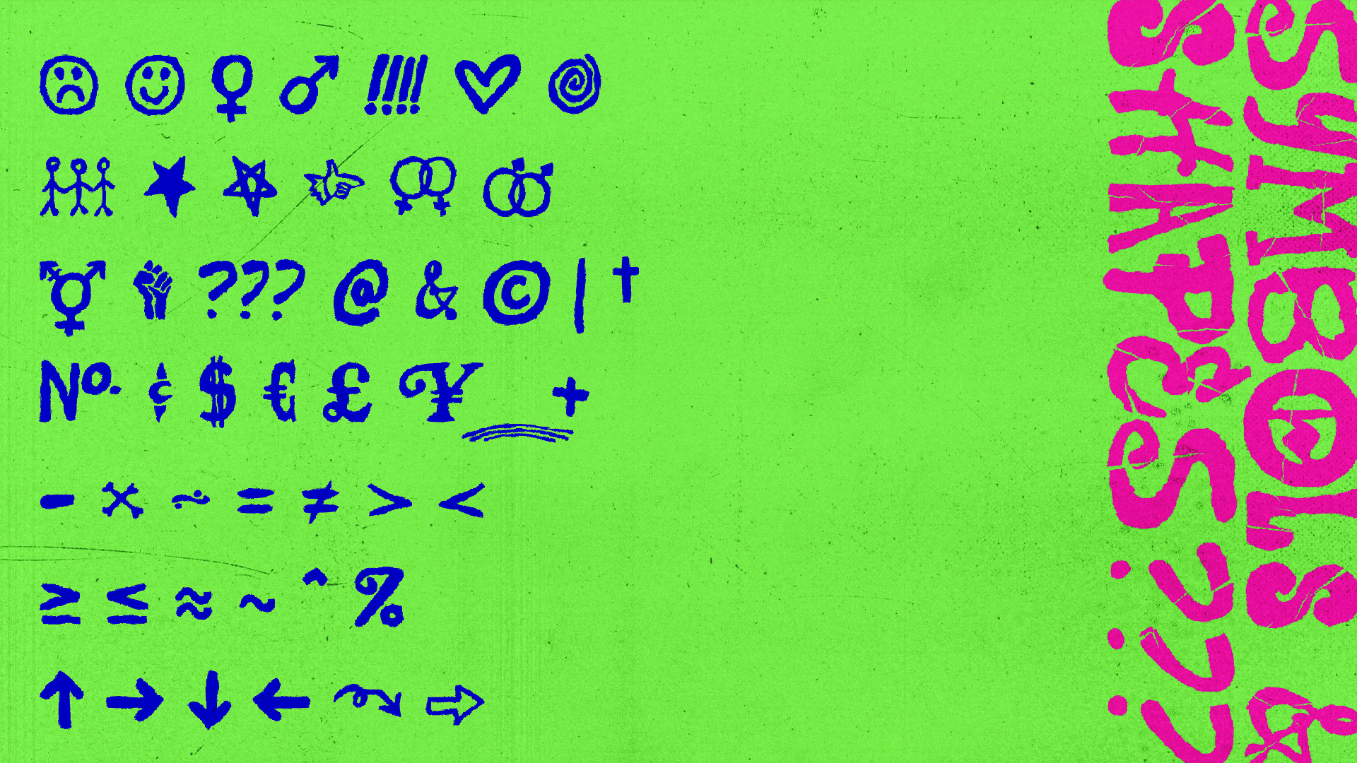 Font specimen (symbols + shapes)