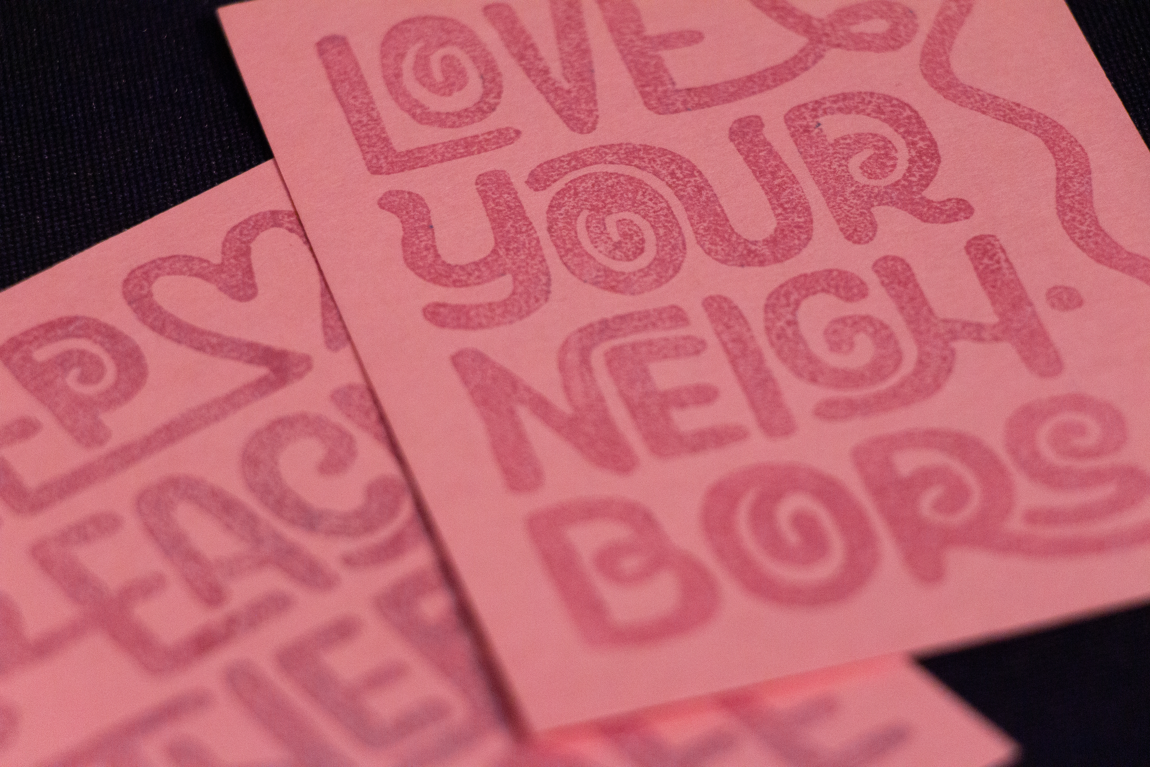 Mini hand-stamped prints (close-up)