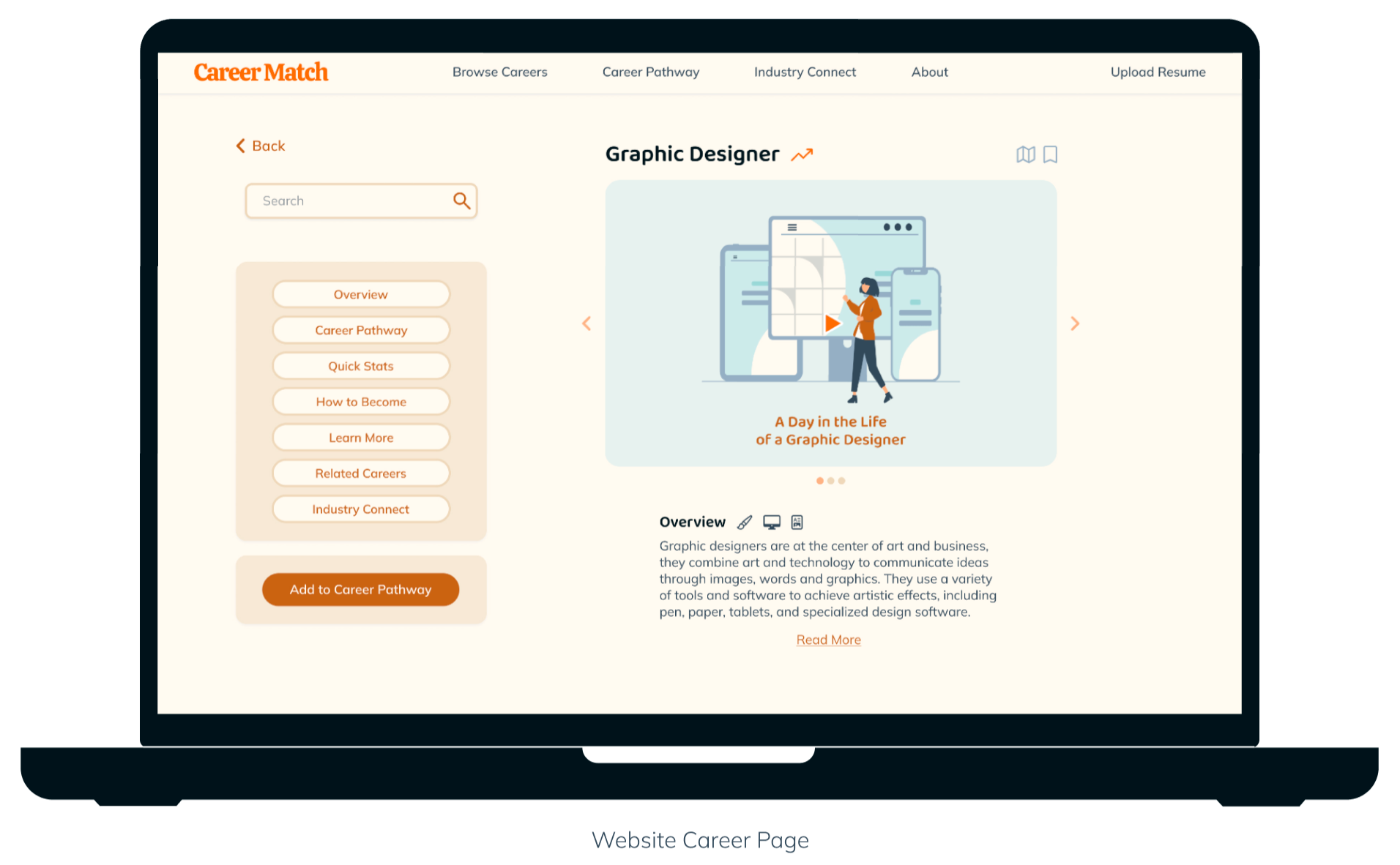 Website mockup for desktop career page