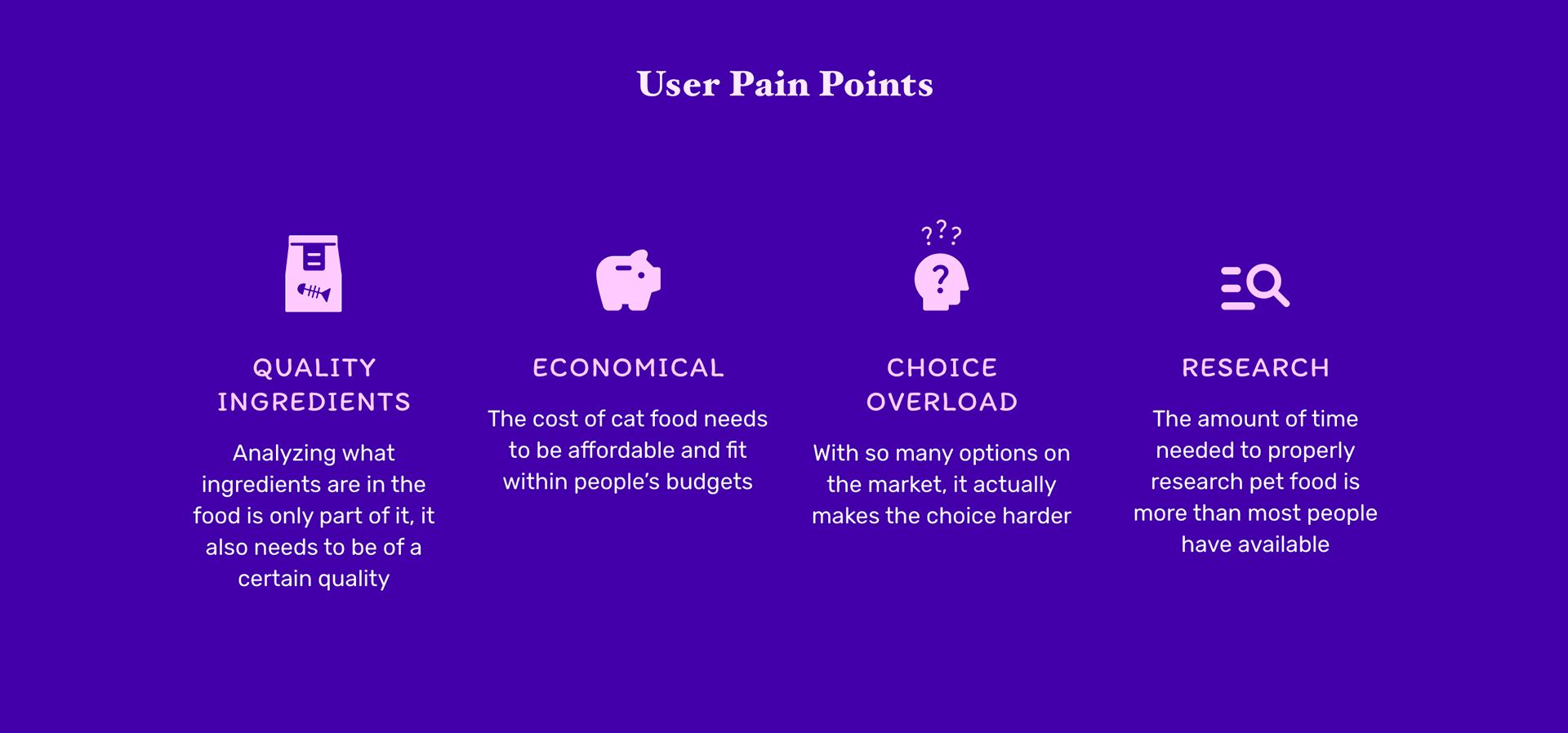 User pain points: quality, economical, choice overload, research