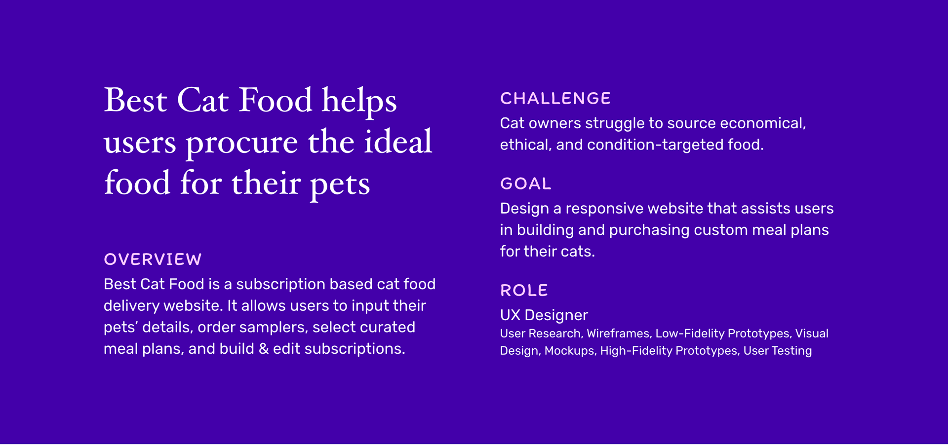 Project overview, challenge, goal, role