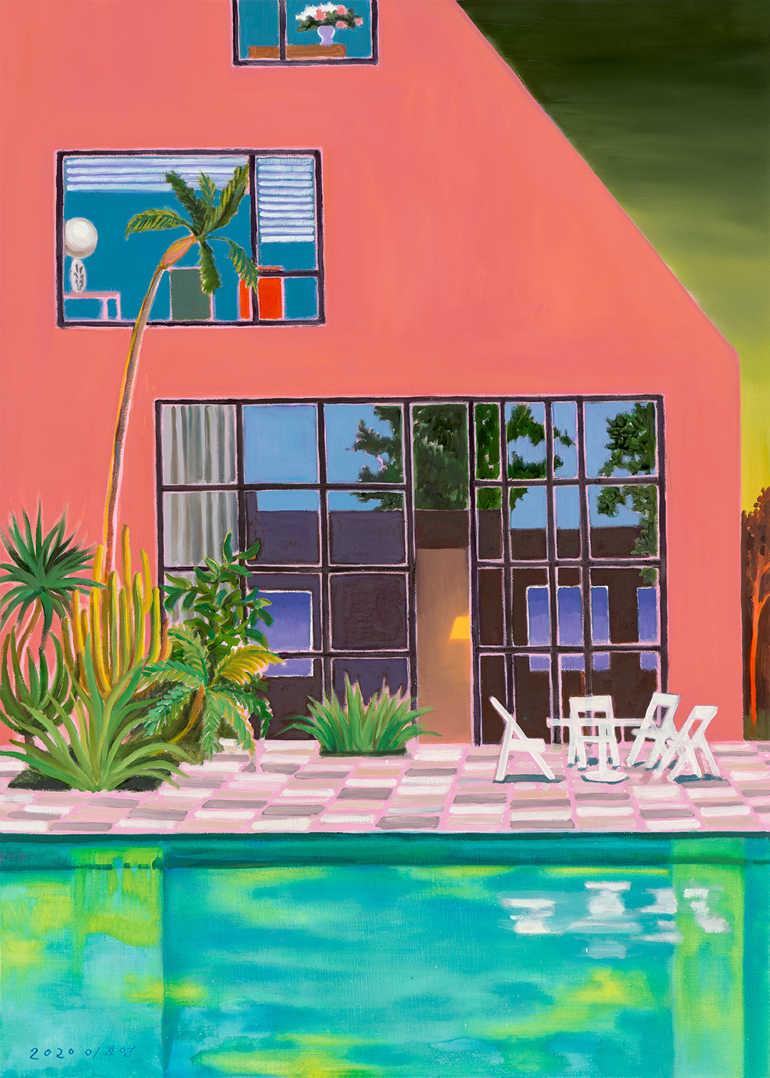 Tilted house, oil on linen, 90.9x65, 2020