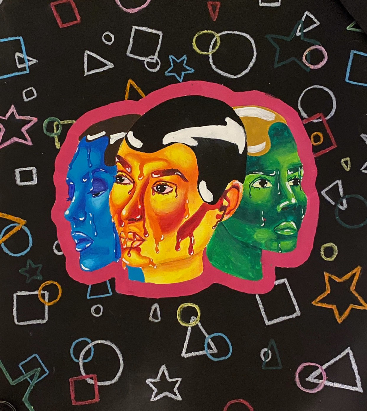 Acrylic on paper with oil pastels, 2020